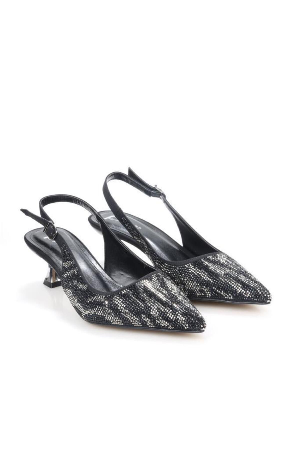 PİSAGOR Pisagor Ps-32370 Kadın 4 Cm Arkası Açık Taşlı Abiye Stiletto Ayakkabı