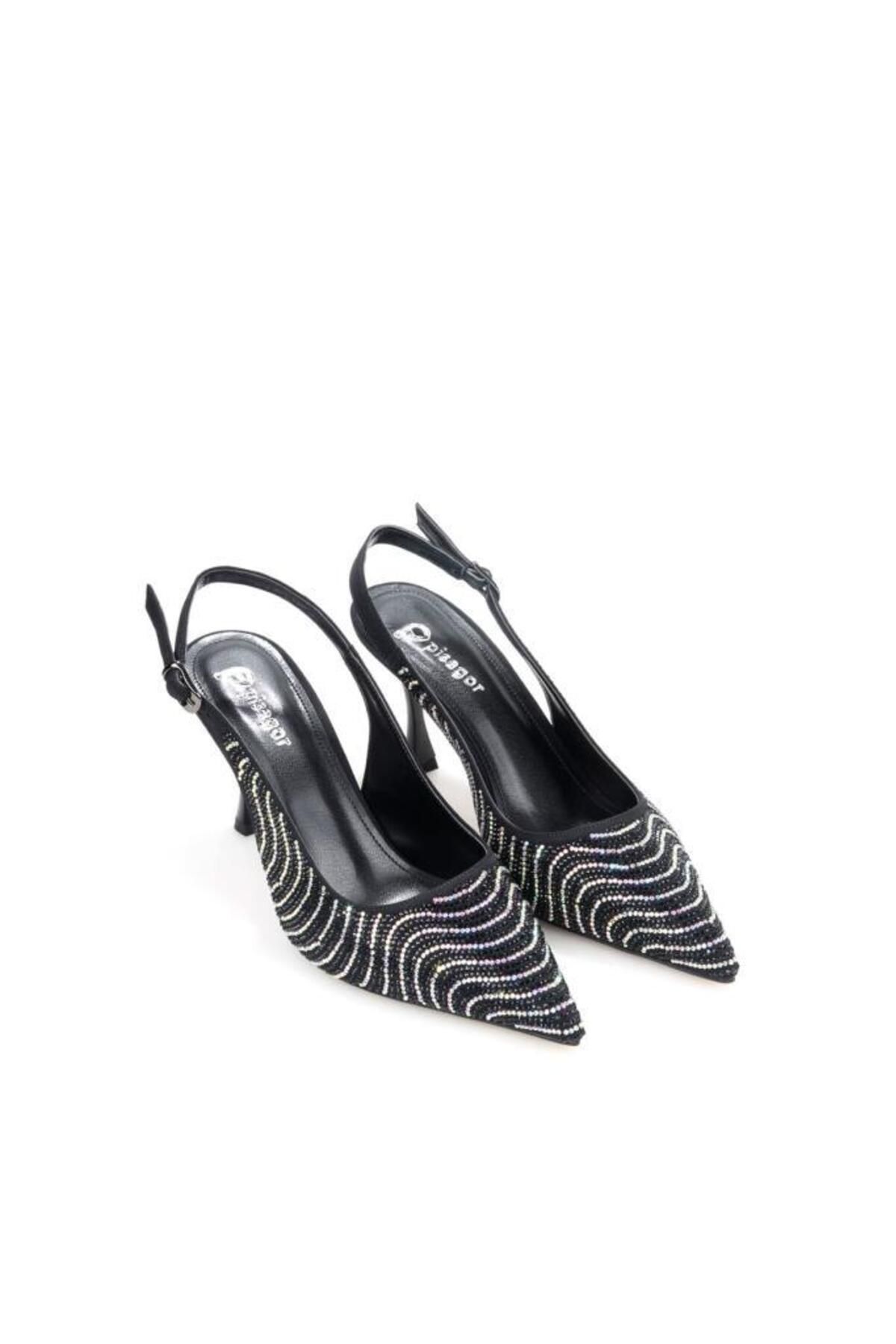 PİSAGOR Pisagor Ps-31930 7 Cm Topuklu Kadın Taşlı Arkası Açık Stiletto Abiye Ayakkabı