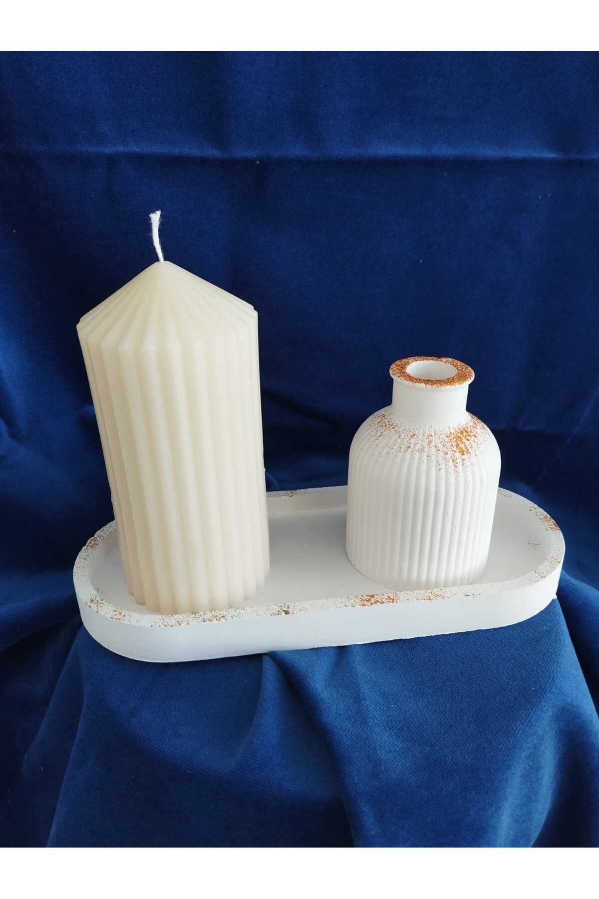 DecorWiz Dekoratif Gold Sim Desenli Tepsi + Vazo + Şakayık Kokulu Mum