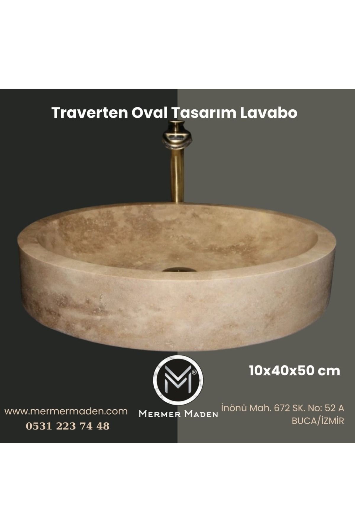 entrend11 Traverten Oval Tasarım Lavabo