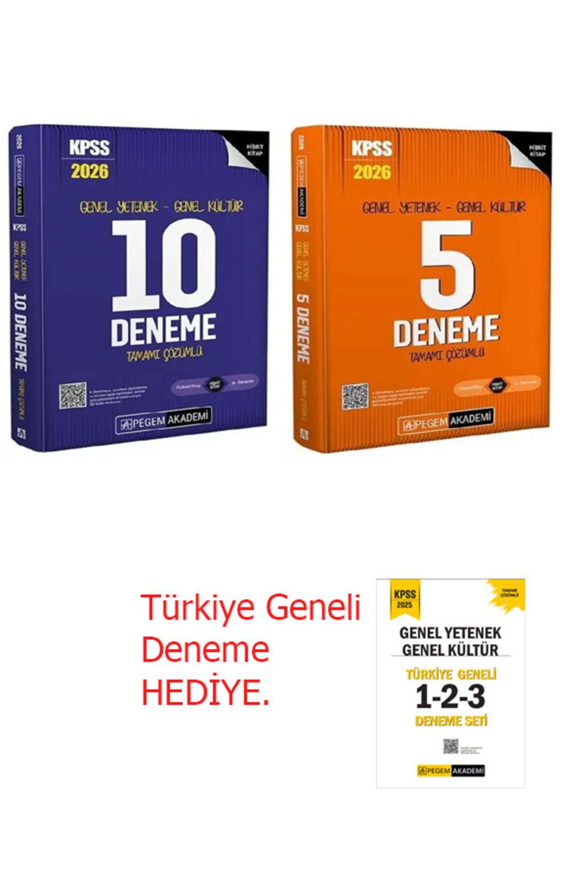 Pegem Akademi Yayıncılık 2026 KPSS Genel Yetenek Genel Kültür Tamamı Çözümlü 10+5 15 Deneme ve Türkiye geneli deneme HEDİYE