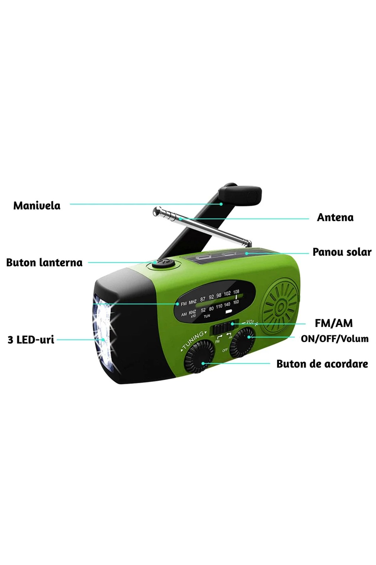 ZEQAS-Portable Solar/USB/Crank Radio 2000mAh Waterproof Power Bank with Green Flashlight 4