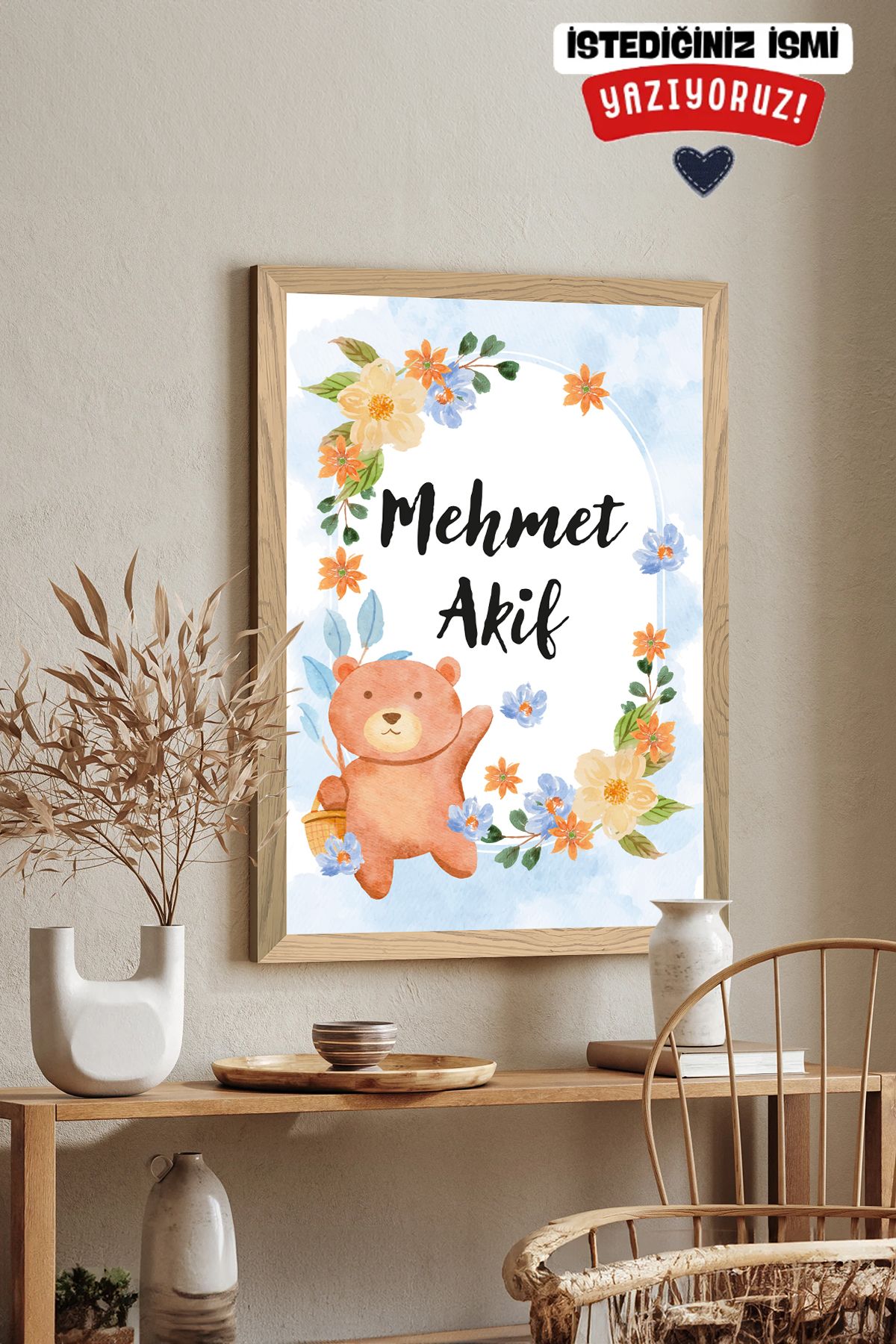 Artavessa Ahşap Çerçeve Görünümlü Kişiye Özel (GÖNDERDİĞİNİZ İSMİ YAZIYORUZ) Mdf Tablo 33x48 Cm - Model 4