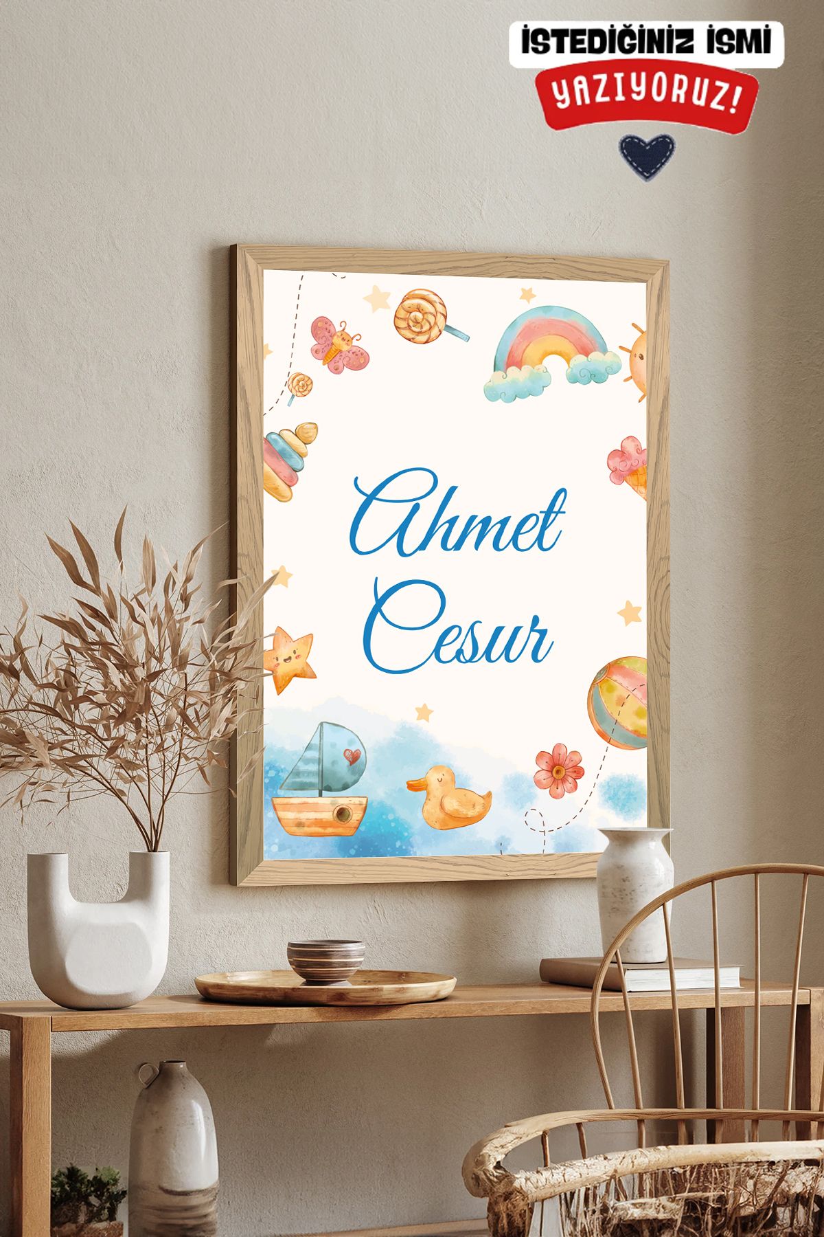 Artavessa Ahşap Çerçeve Görünümlü Kişiye Özel (GÖNDERDİĞİNİZ İSMİ YAZIYORUZ) Mdf Tablo 15x20 Cm - Model 1
