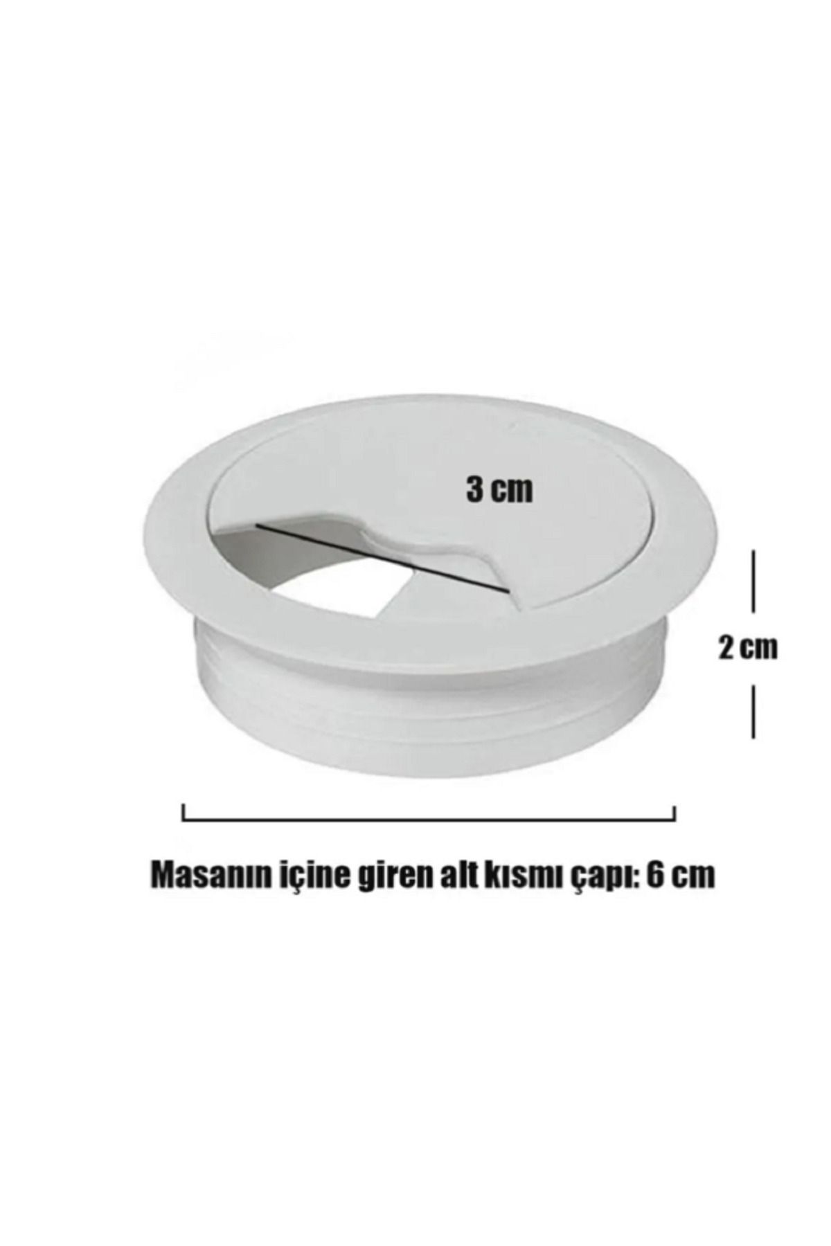 Rapithwin Masa Üstü Kablo Kanalı Deliği Kapaklı Beyaz Masa Kapağı 6 Cm
