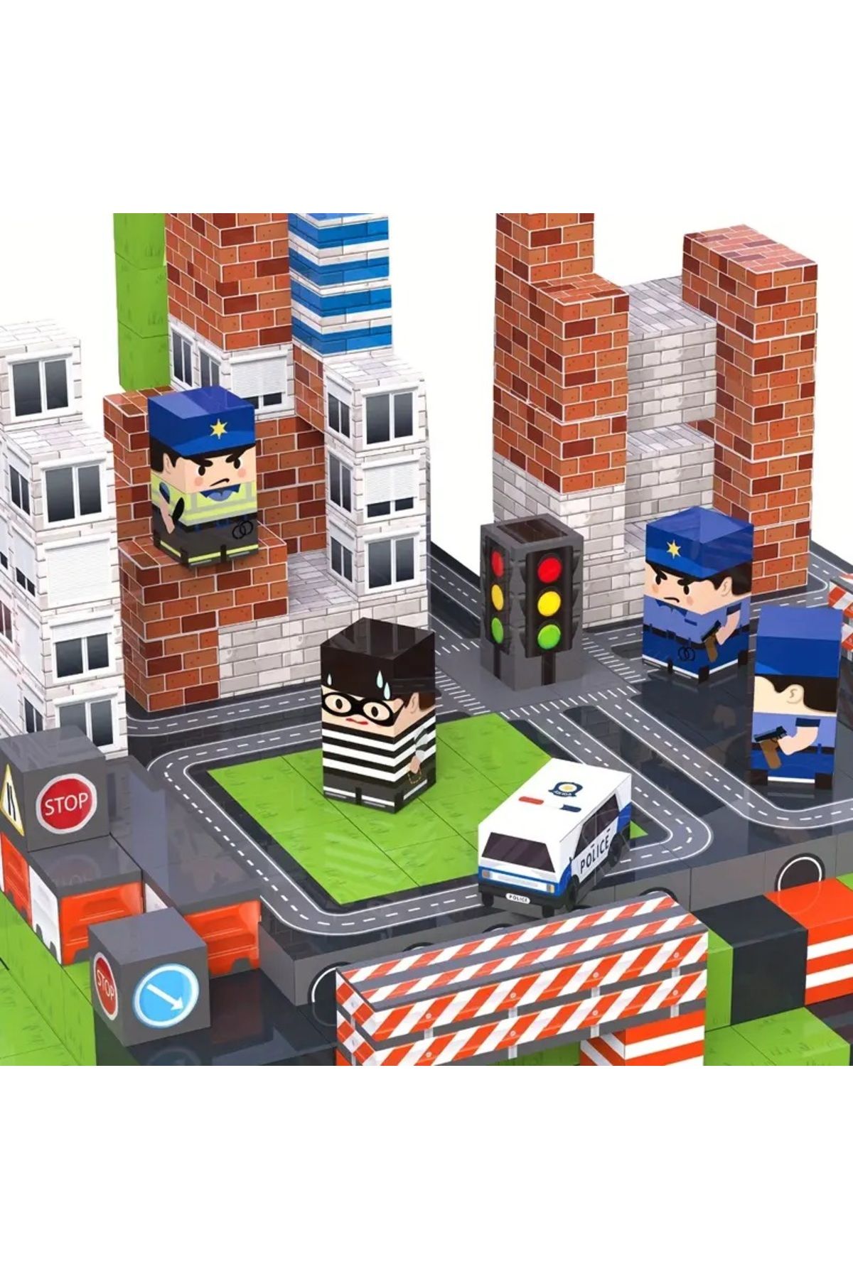 ToyznKidz Minecraft Manyetik Küp Blok Polis Temalı Yapı Taşı 100 Parça