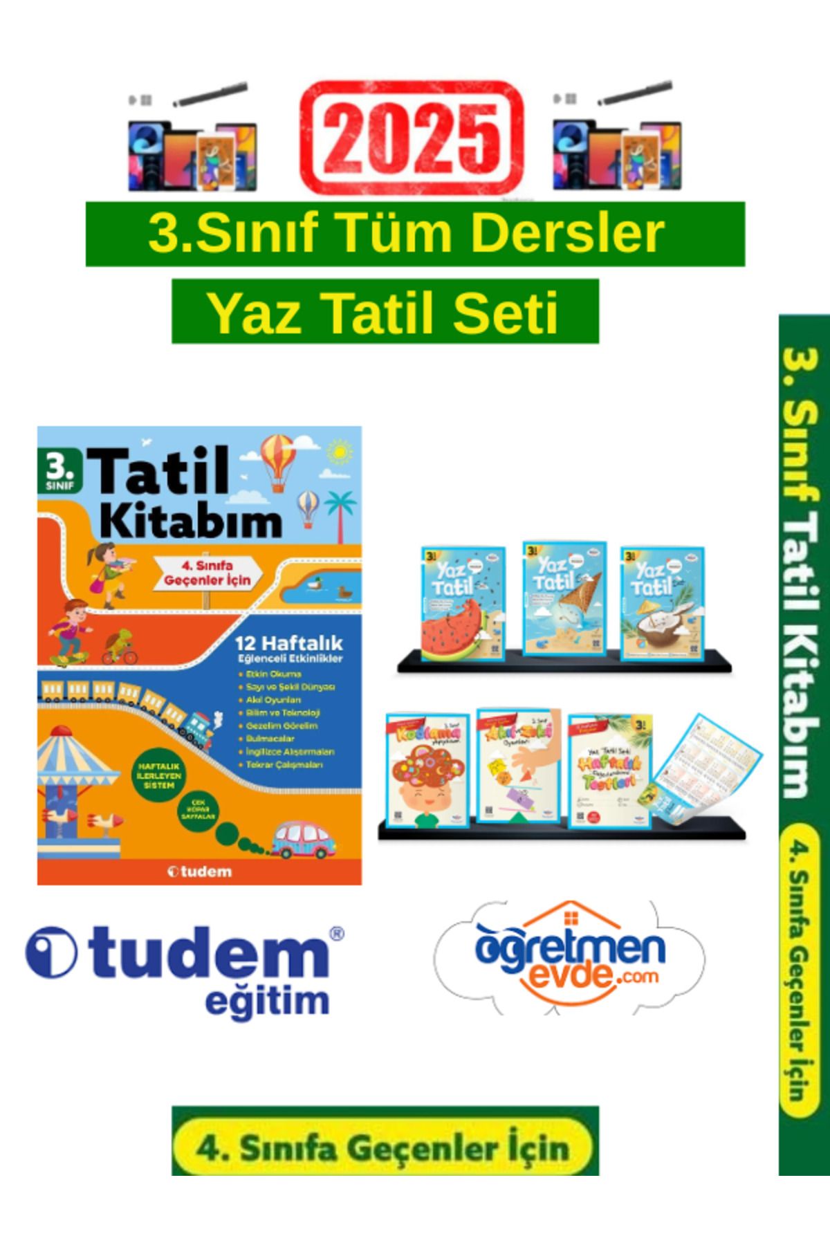 Bilfen Yayıncılık Tudem 3.Sınıf 12 Hafta Yaz Tatil Kitabı+Öğretmen Evde 3.Sınıf Yaz Tatil Seti+Android Kalem