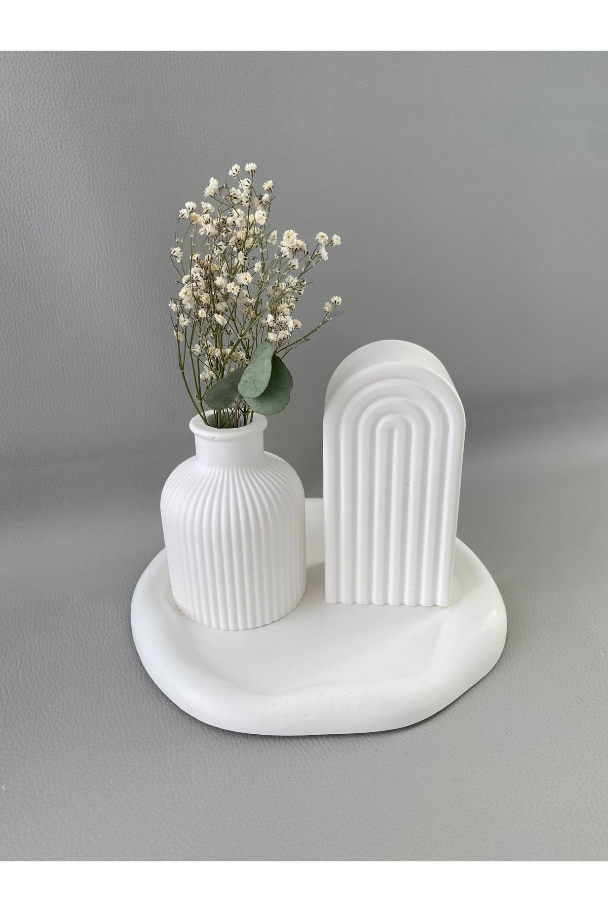 SELAR HOME DECOR Dekoratif obje seti 3'lü Yuvarlak Bulut Tepsi - Bohem Vazo - Gökkuşağı obje