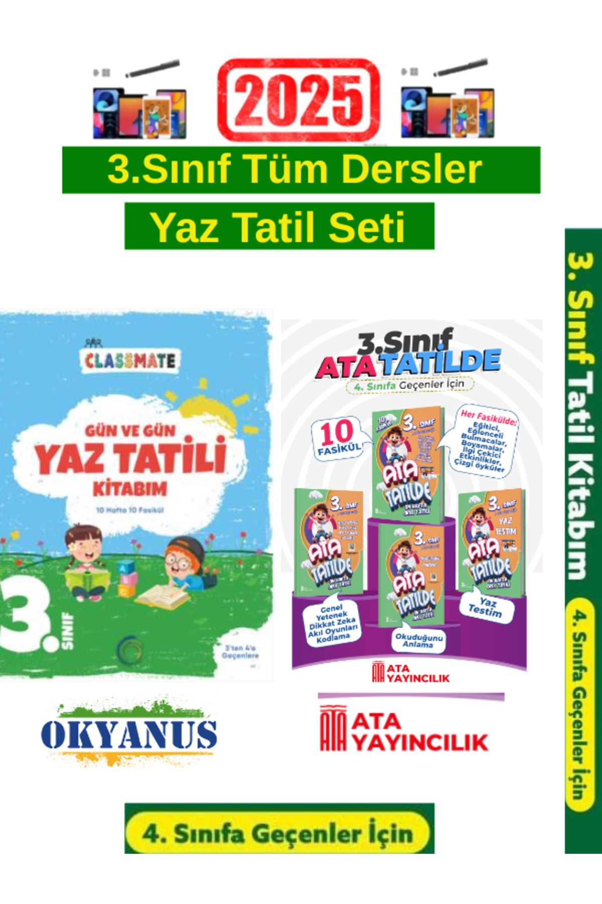 Bilfen Yayıncılık Okyanus 3.Sınıf Gün Gün Yaz Tatil Seti+Ata Tatilde 3.Sınıf 10 Fasikül Yaz Tatil Seti+Android Kalem