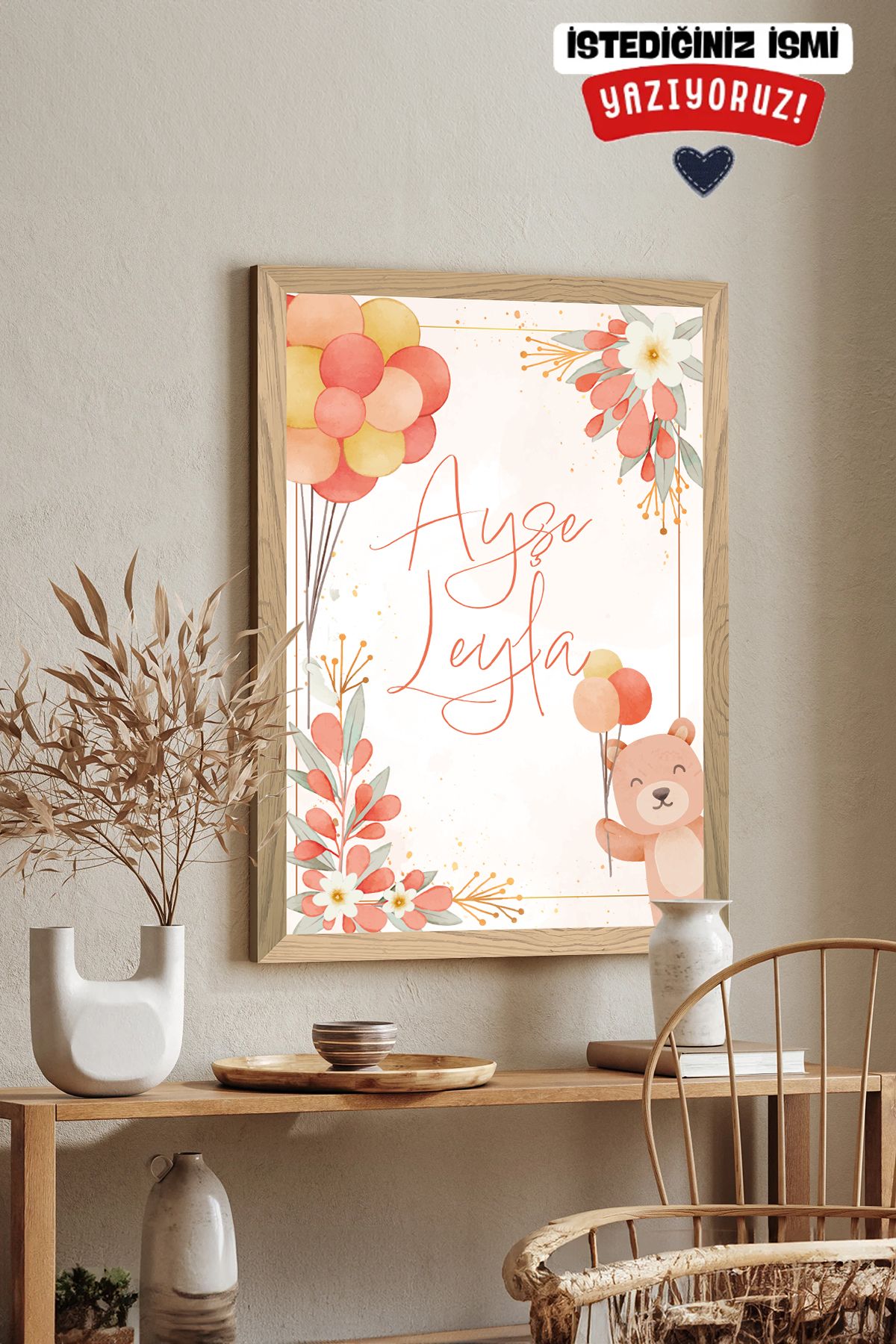 Artavessa Ahşap Çerçeve Görünümlü Kişiye Özel (GÖNDERDİĞİNİZ İSMİ YAZIYORUZ) Mdf Tablo 20x30 Cm - Model 5