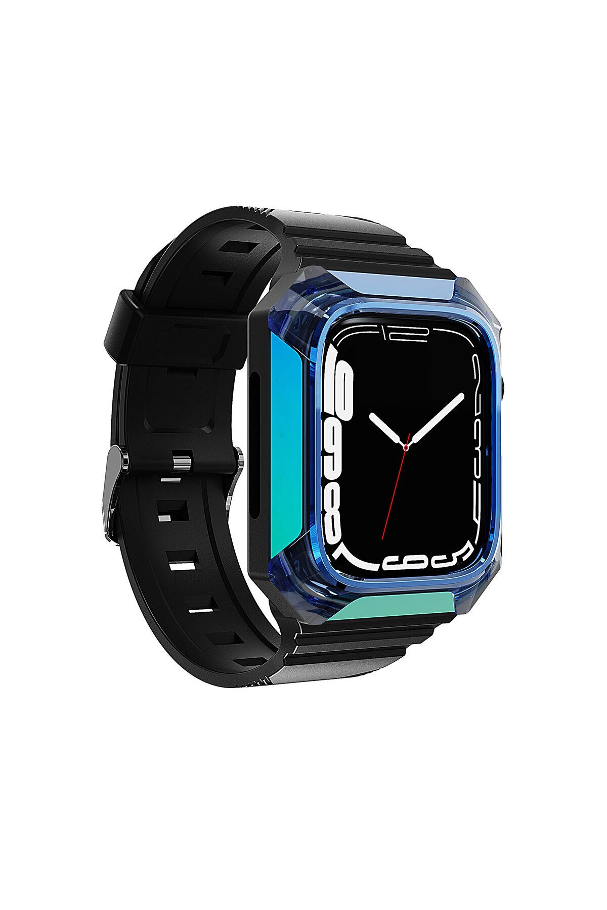 Teknova Watch 42mm Uyumlu KRD-88 Sert PC Kasa Koruyuculu Uyumlu TKNV Kordon-Mavi