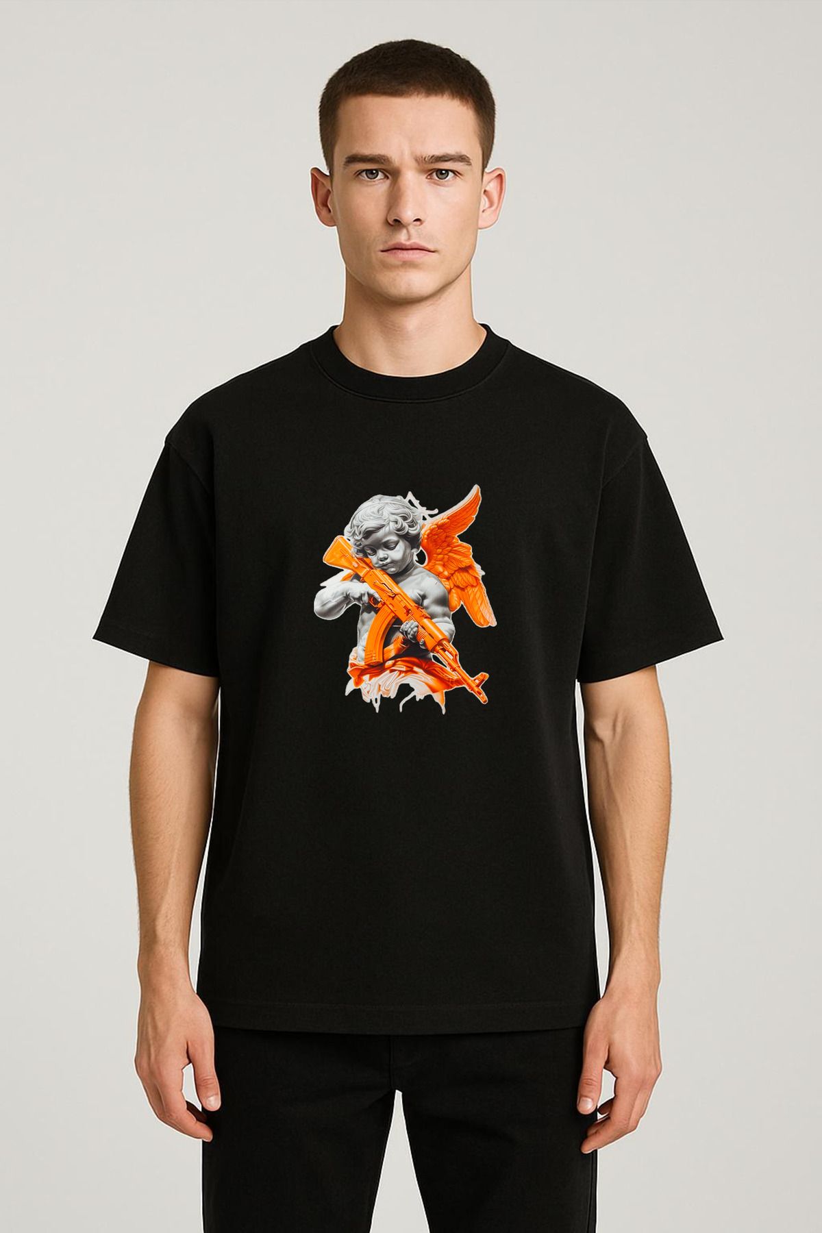 MODA Unisex Oversize Kalıp AK-47 Bebek Baskılı T-Shirt
