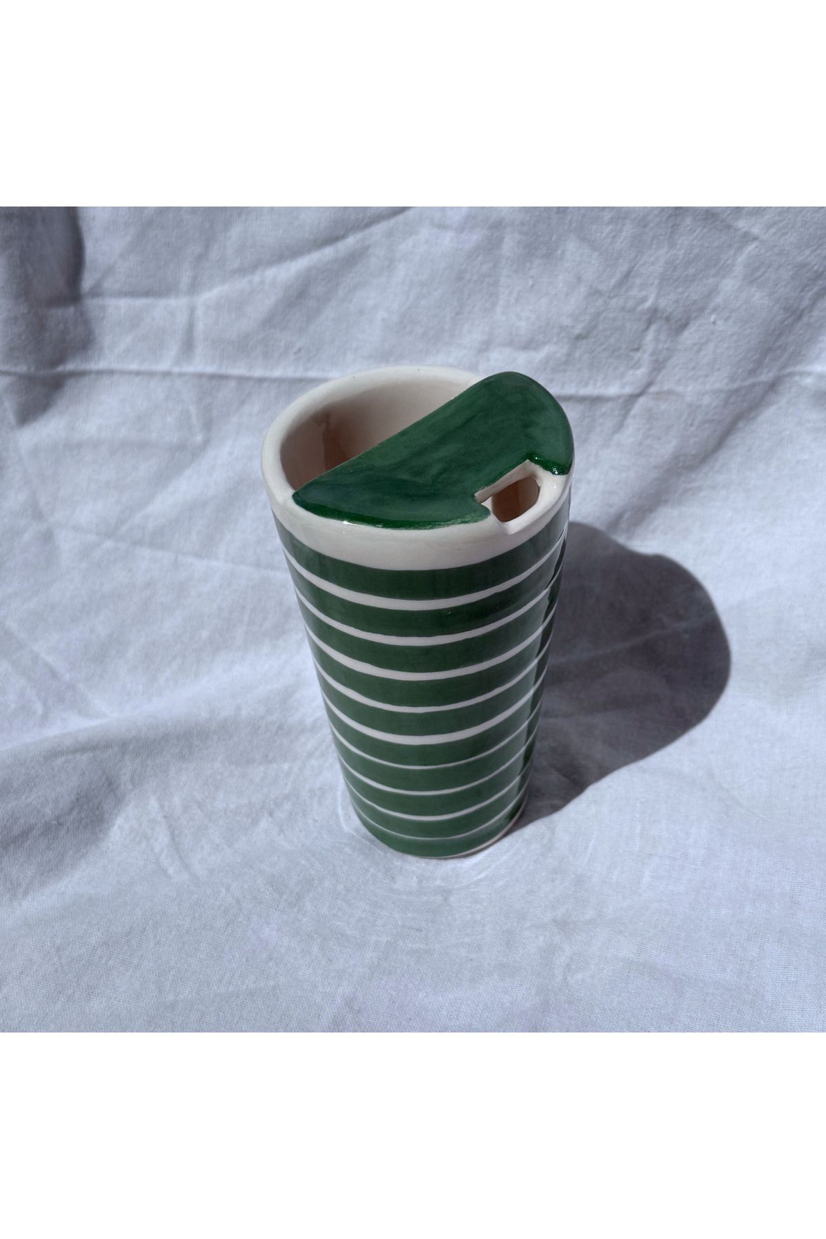 archeceramic Arche Ceramic EL YAPIMI SERAMİK KUPA - Kapalı Kupa - Yeşil - 220 ml - Tekli