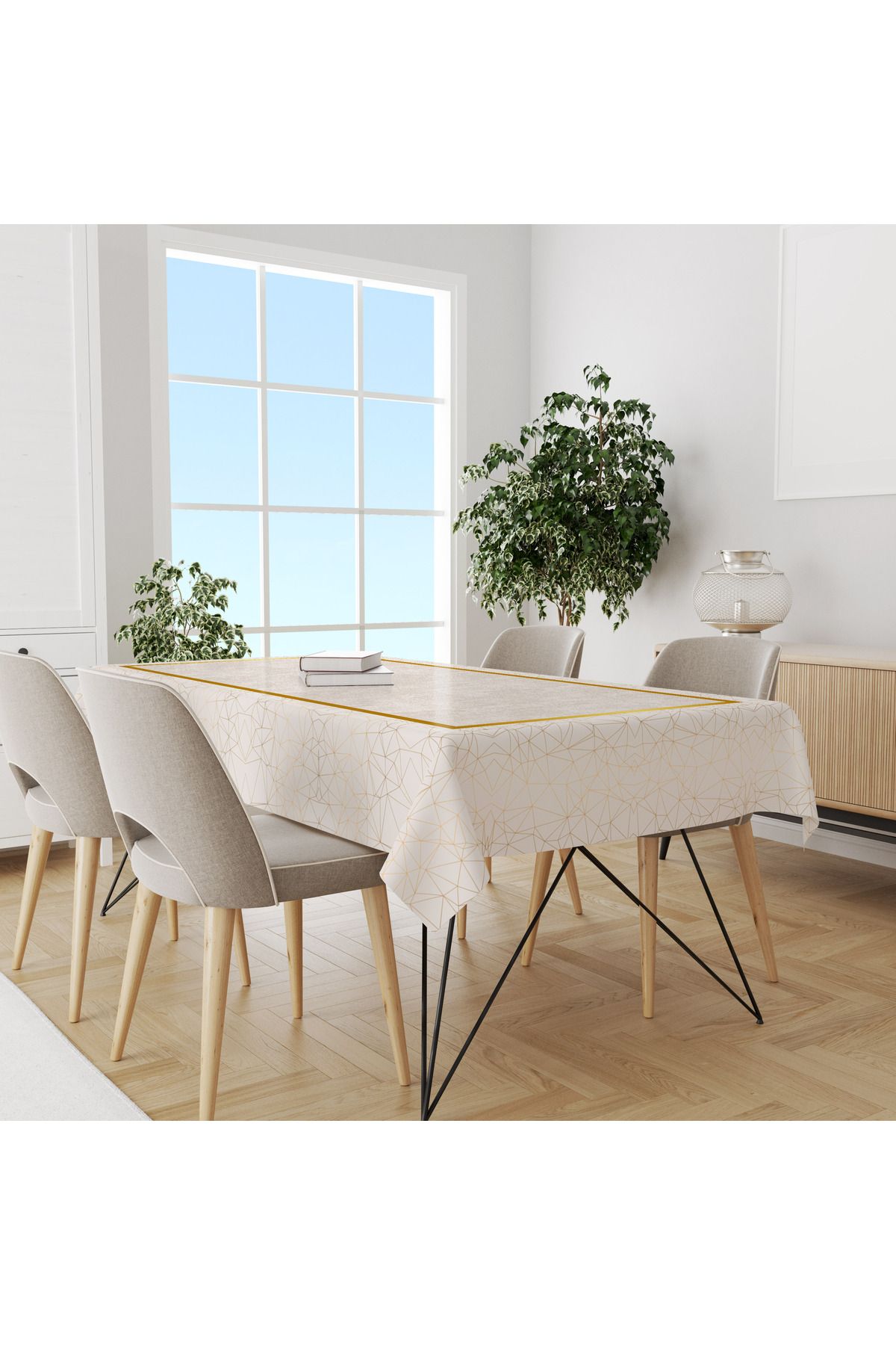 Home Seray Home Dijital Baskı Dertsiz Krem Gold Masa Örtüsü