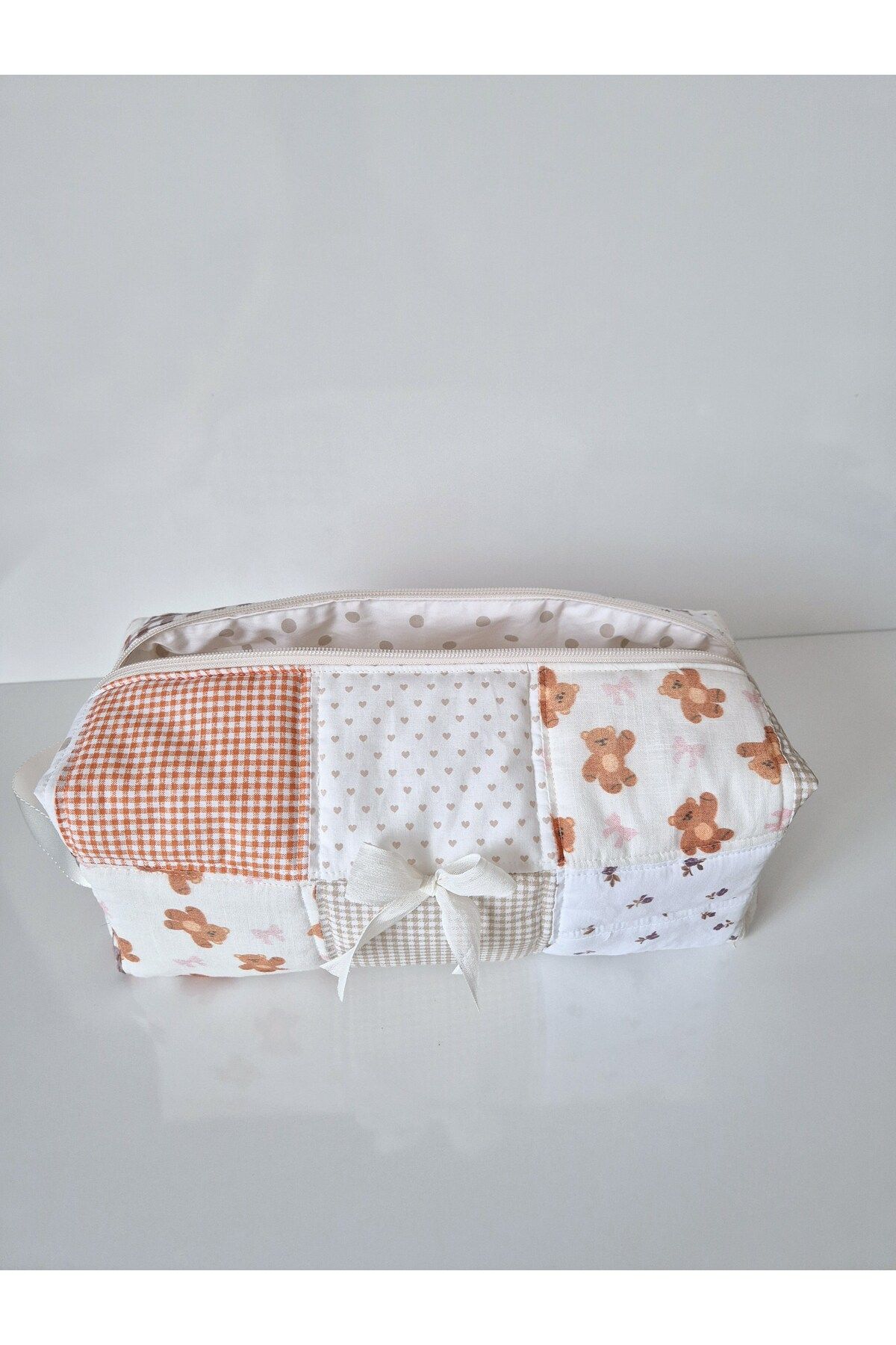 BABY KANGAROO %100 Pamuklu Patchwork Saç Şekillendirici çantası, Kozmetik & Seyahat Organizer 35x14x12 cm