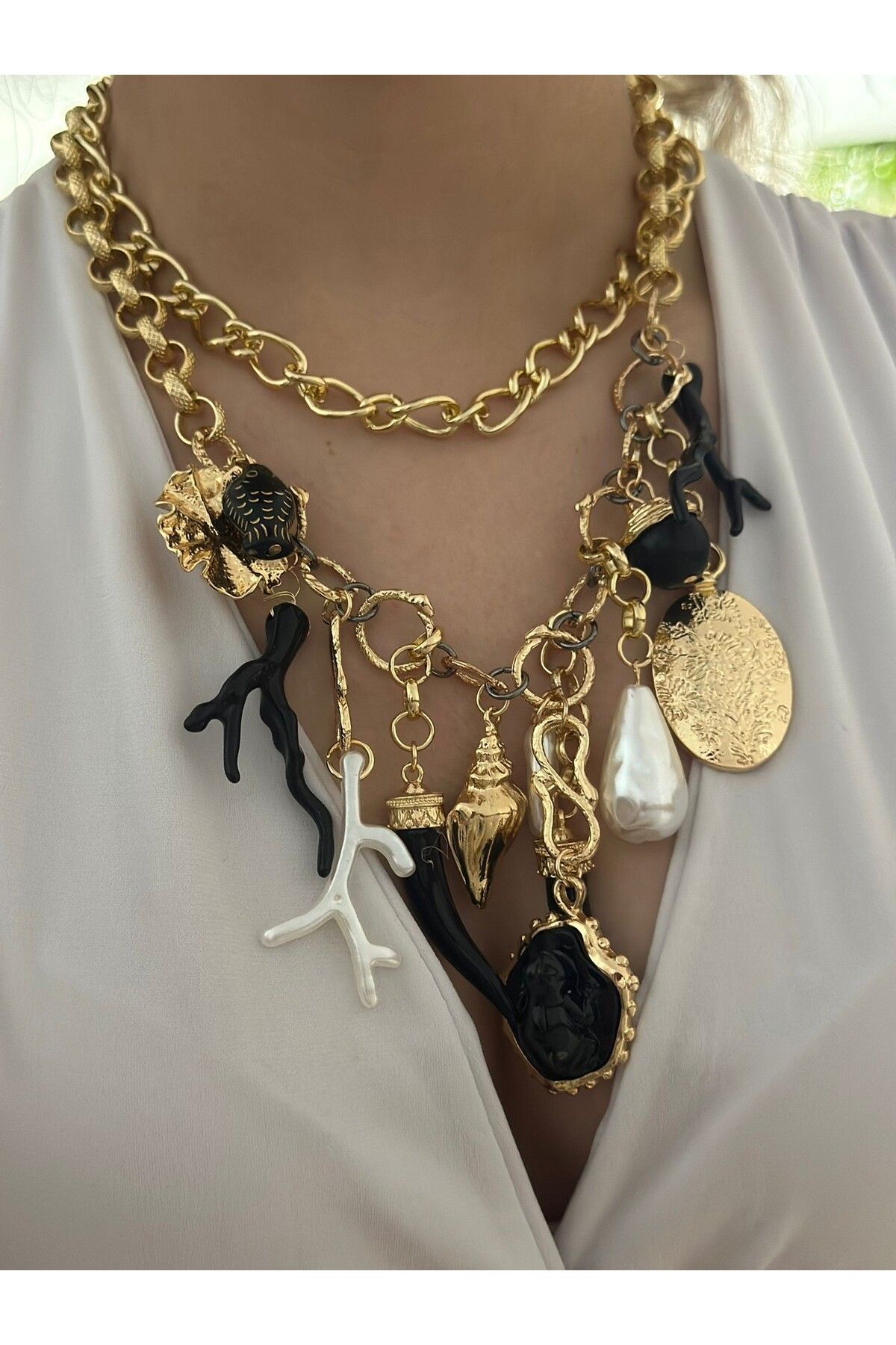 MyladyAccessoriess Barok İnci Ve Charm Detay Premium Kolye