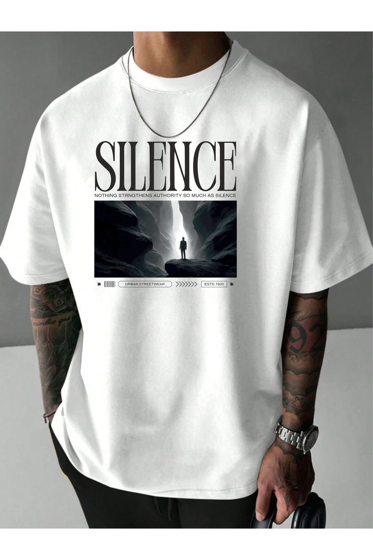 estilowear Unisex Oversize Bisiklet Yaka Baskılı T-shirt 1026
