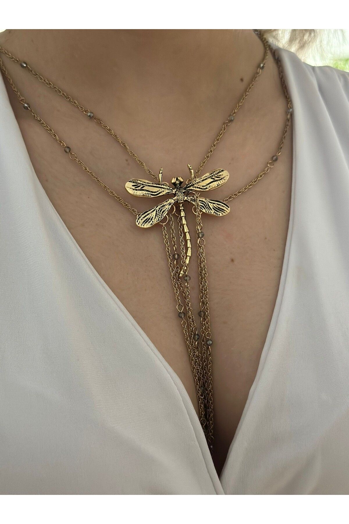 MyladyAccessoriess Eskitme Yusufçuk Detaylı Uzun Tasarım Kolye