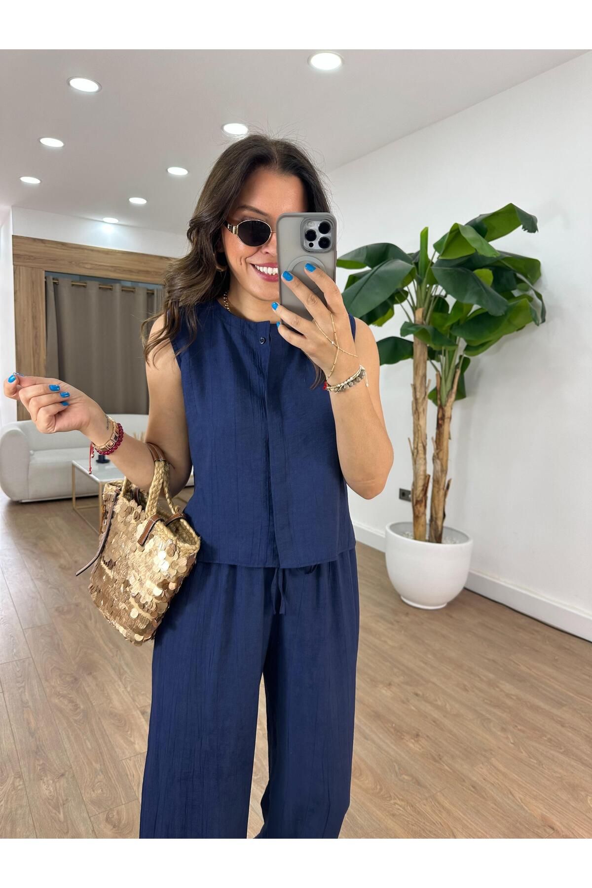 2she Orijinal Marka Beli Lastikli Pantolon Yelek Takım - Lacivert