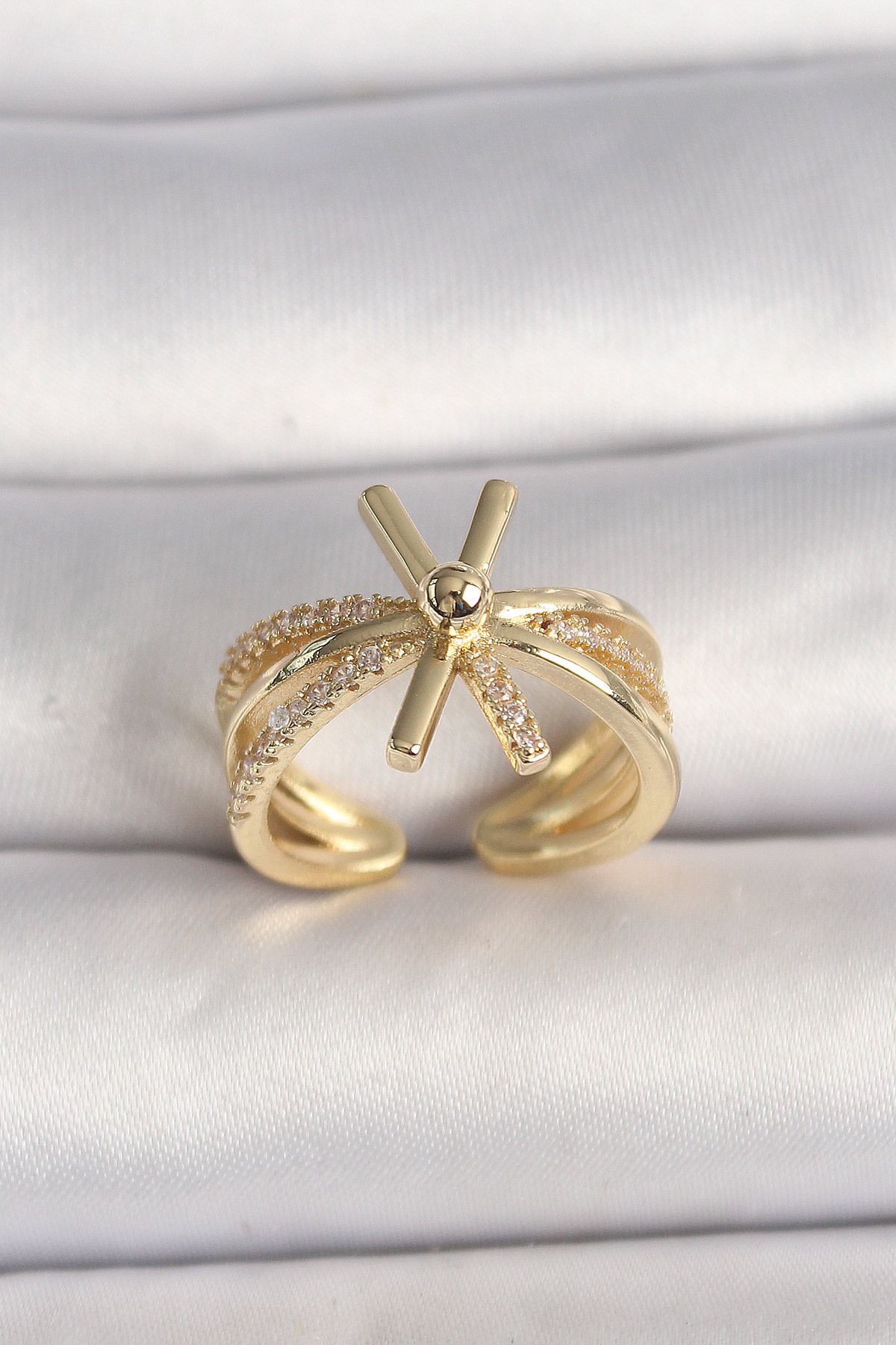 Angel Of Life Pirinç Gold Renk Ayarlanabilir Ziron Taşlı Kadın Yüzük - TJ-BYK3603
