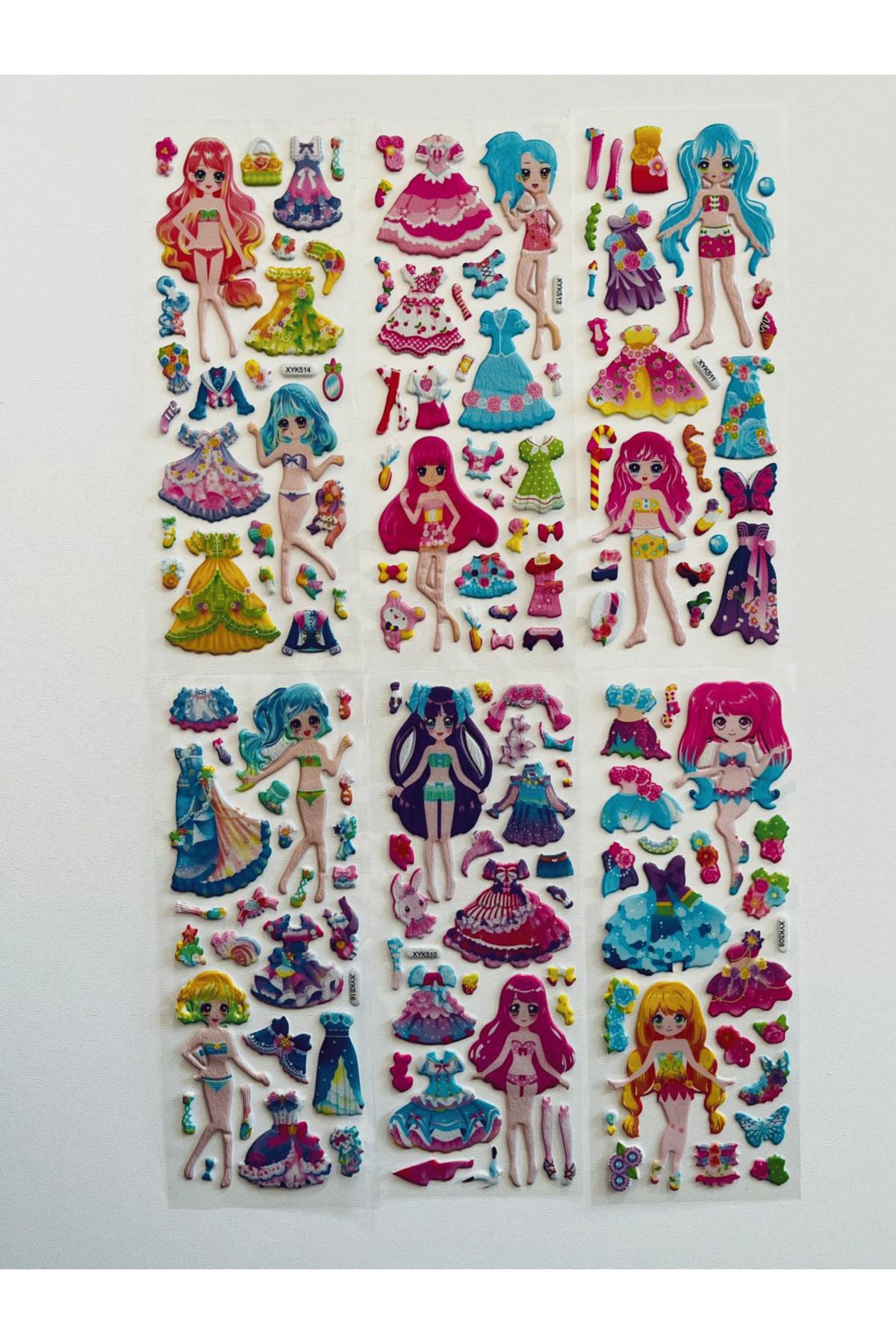 Mielibon 3D Kabartmalı Kız Giydirme Sticker Seti | 6 Renkli Sayfa