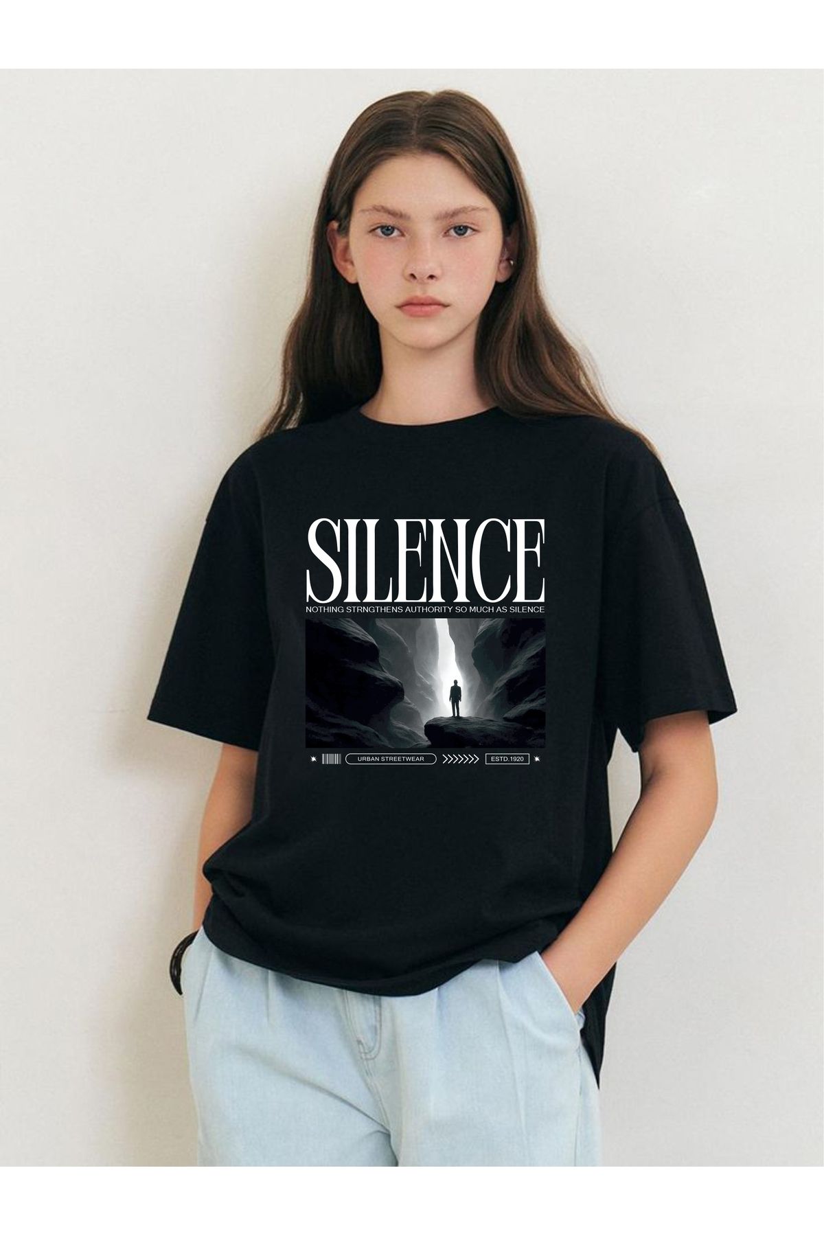 estilowear Unisex Oversize Bisiklet Yaka Baskılı T-shirt 1026