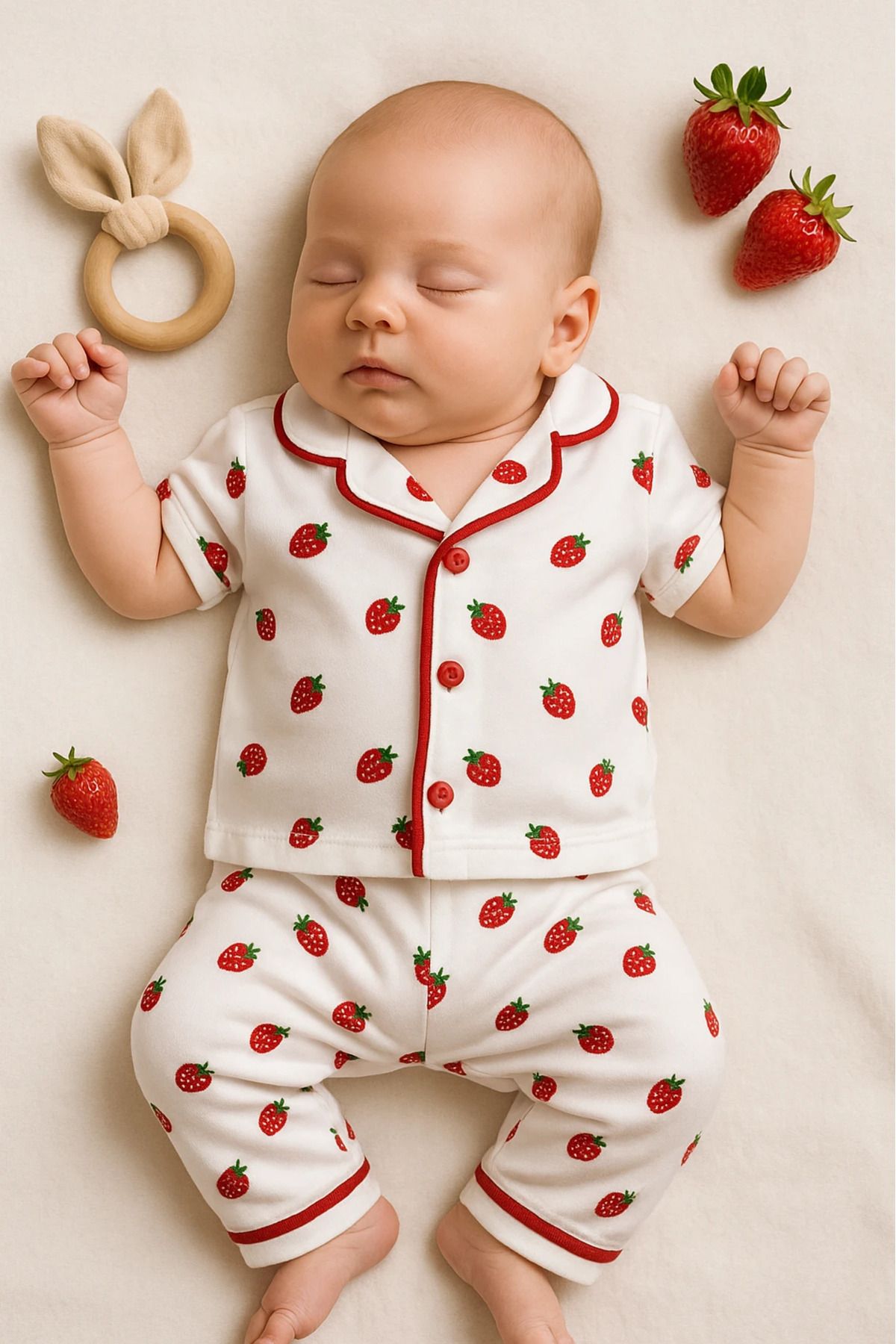 Çıldırıns Yazlık Çilek Baskılı 2’li Bebek Pijama Takım