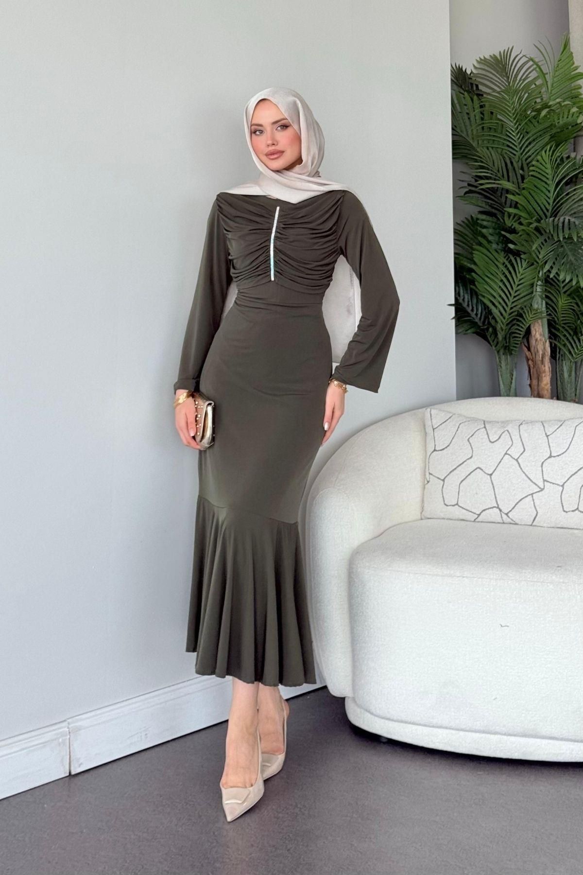 HAZA MODA Rüveyda Sandy Elbise Haki