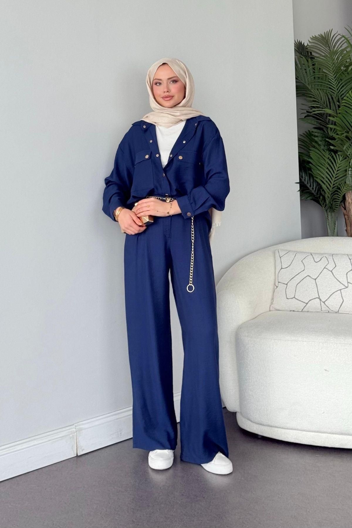 HAZA MODA Şanel Çıtçıt Takım Lacivert