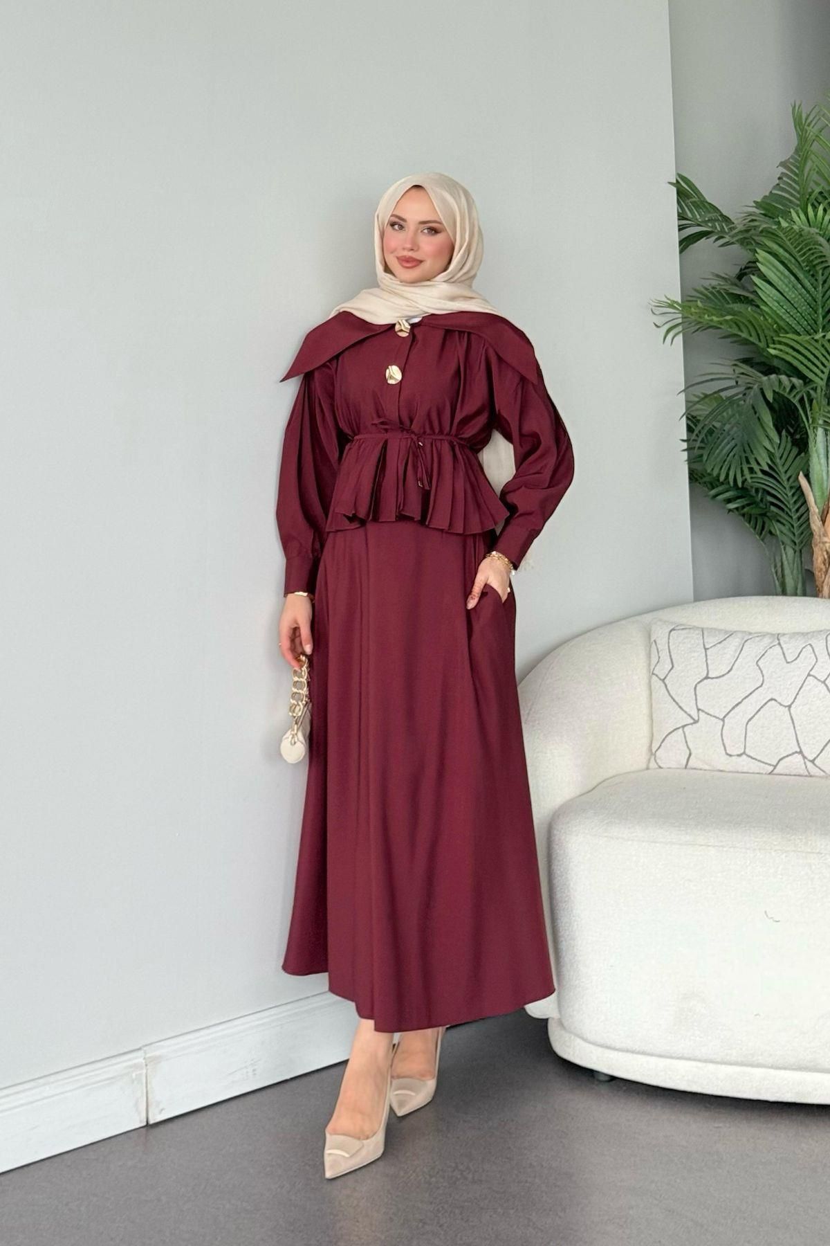 HAZA MODA Roma Etekli Takım Bordo