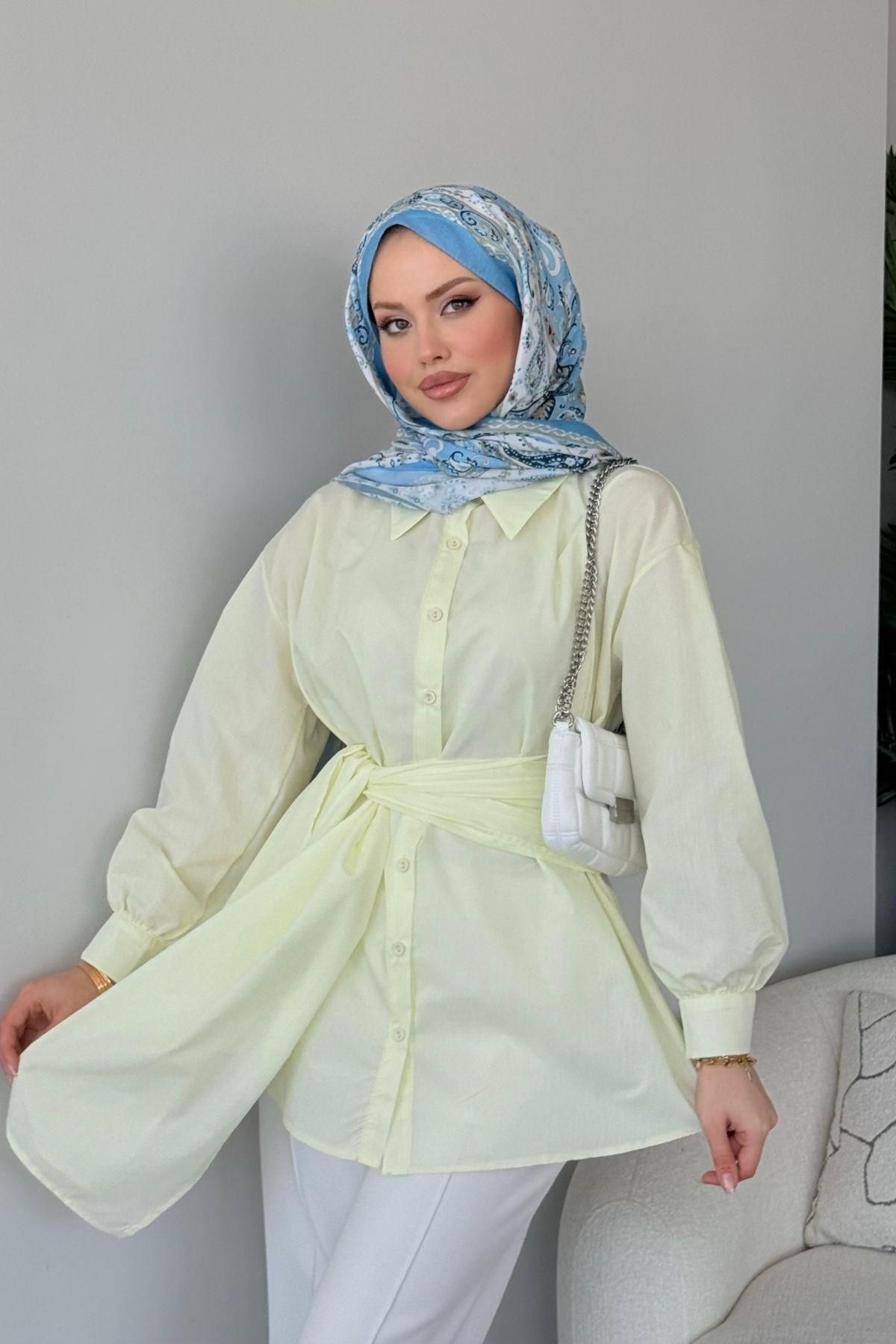 HAZA MODA Awen Bağlamalı Gömlek Sarı