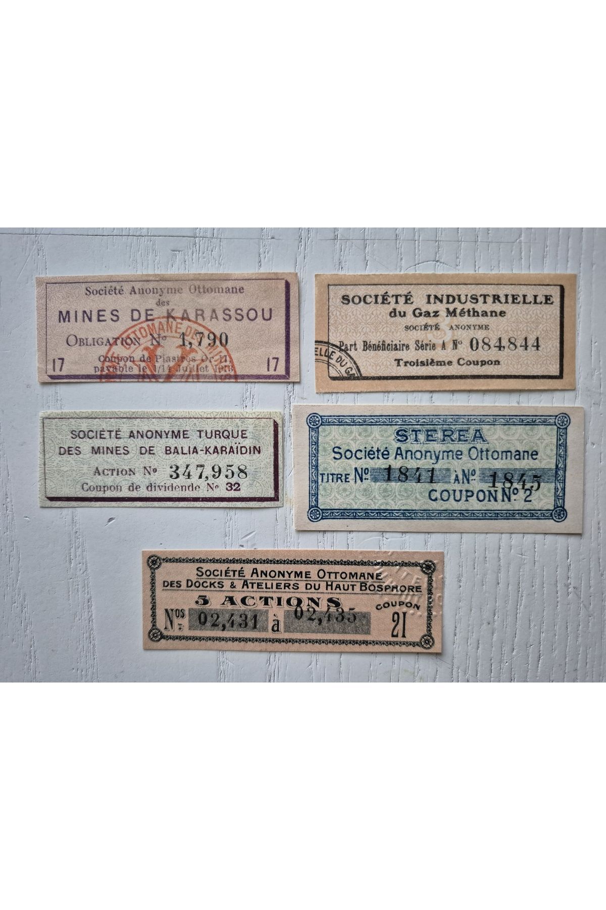Edi Antik Osmanlı Dönem 5 Adet Nadir Efemera.; 1919 ve farklı tarihli Osmanlı dönem kuponları.
