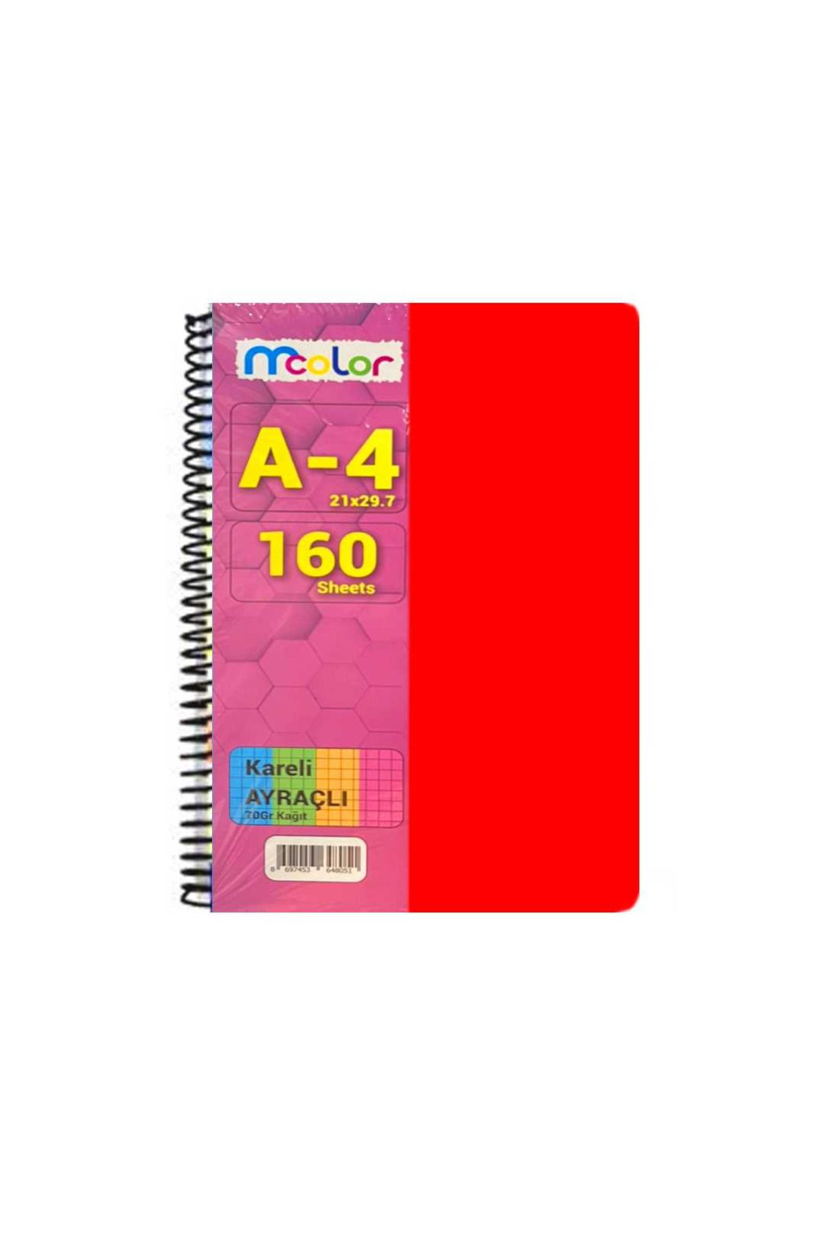 Art Tone MCOLOR DEFTER A4 SERT KAPAK SPİRALLİ 160 YP KARELİ RENKLİ KENAR