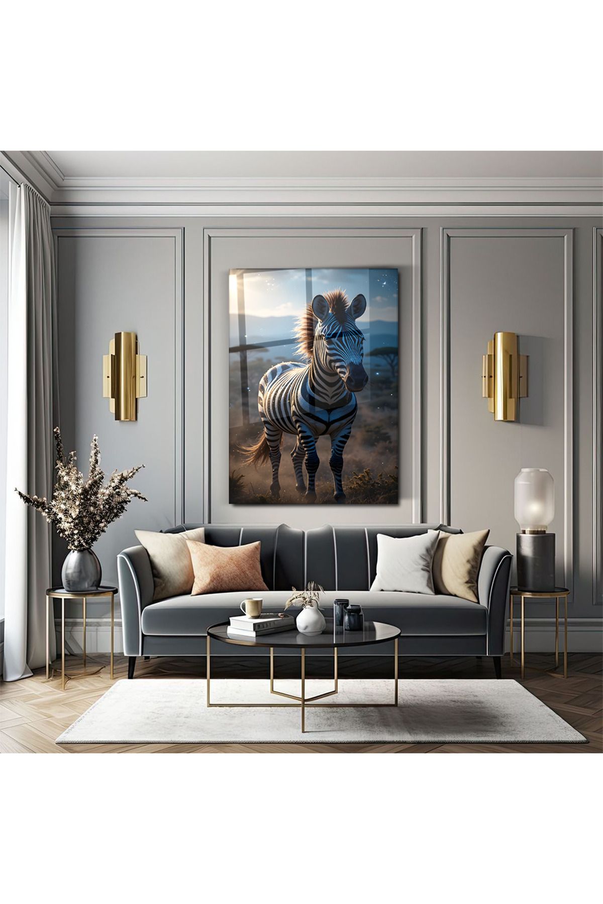 PoyKilArt Cam Tablo - Zebra - Duvar dekorasyonu - Ofis dekorasyonu - Duvar tablosu - DK