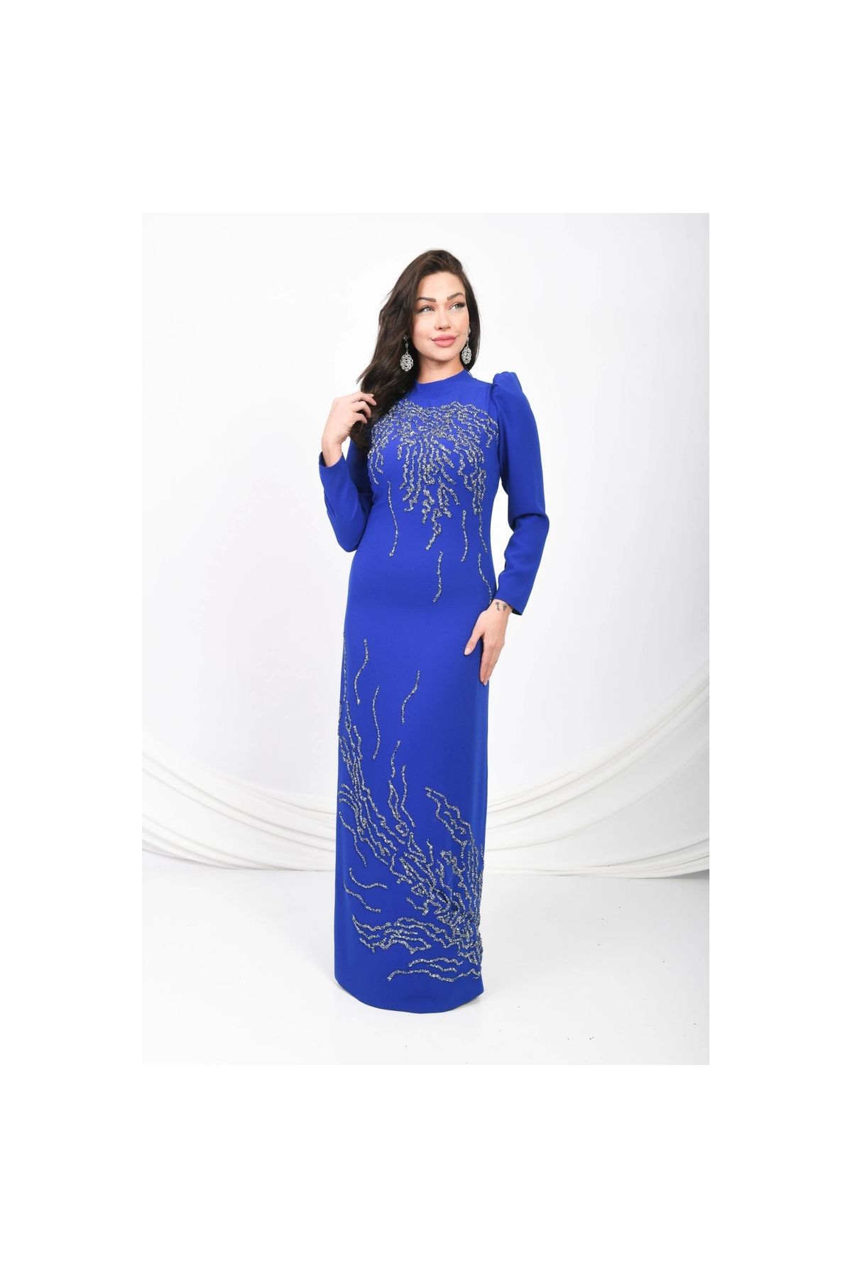 Moda Sezaver Tesettür Abiye | Nikah Elbisesi | Zamansız Elegans Abiye - Saks Mavisi