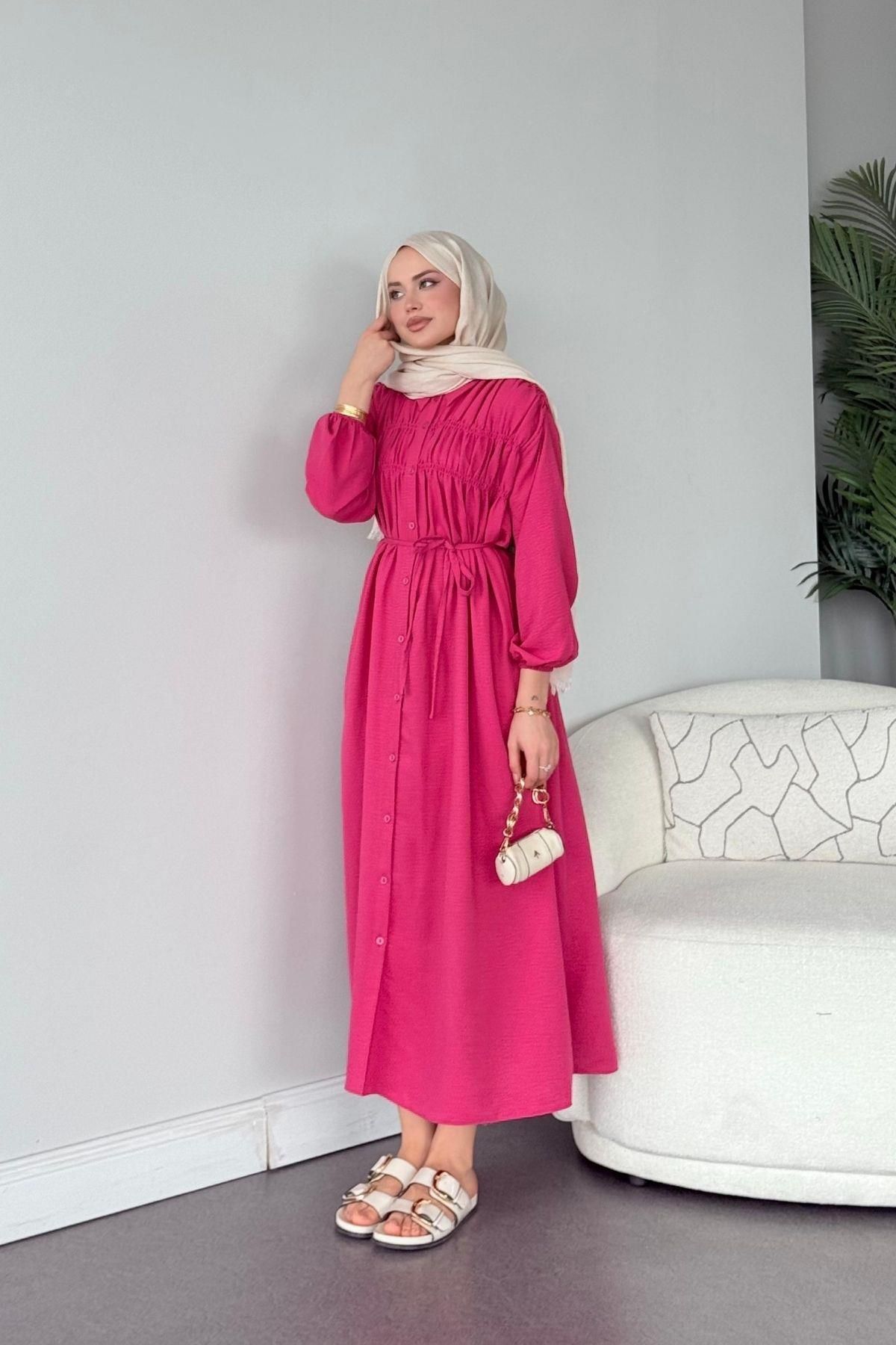 HAZA MODA Semiz Gipeli Elbise Pembe