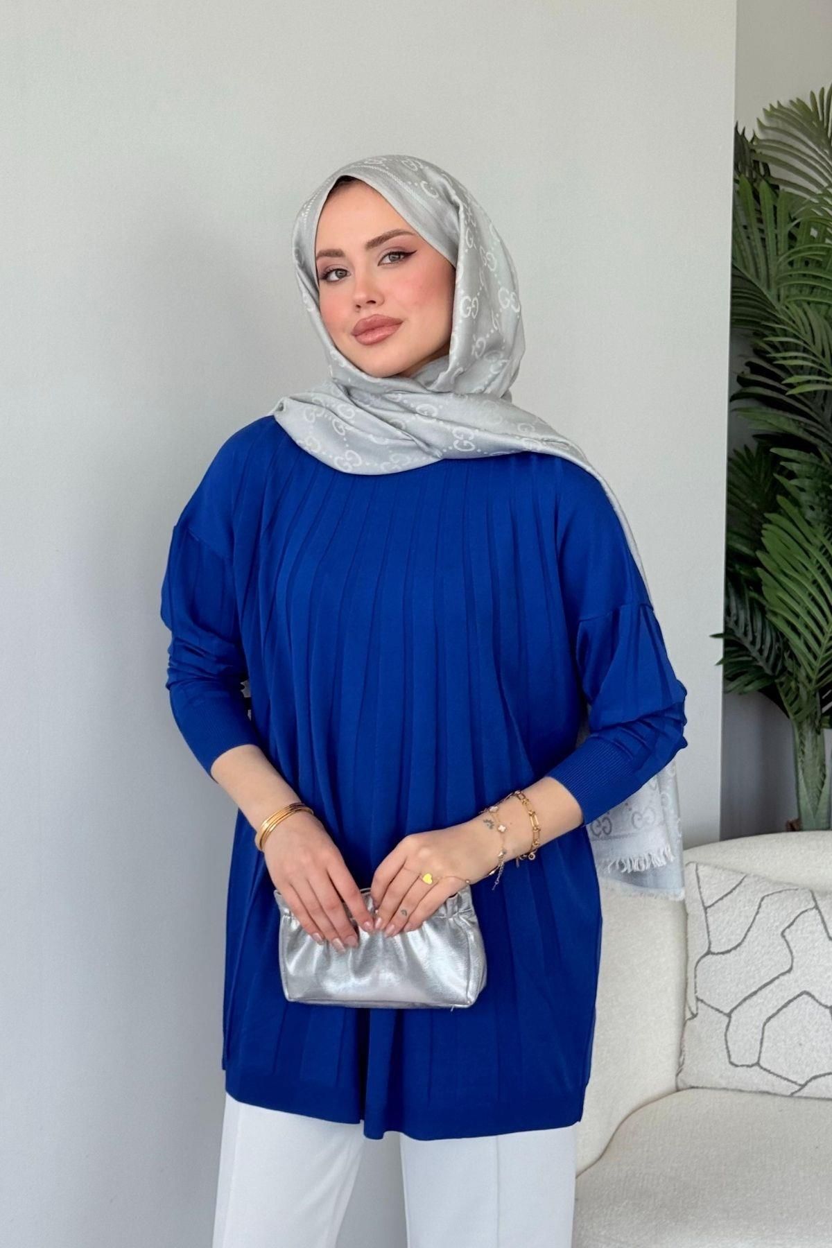 HAZA MODA Gökkuşağı Merserize Tunik Saks