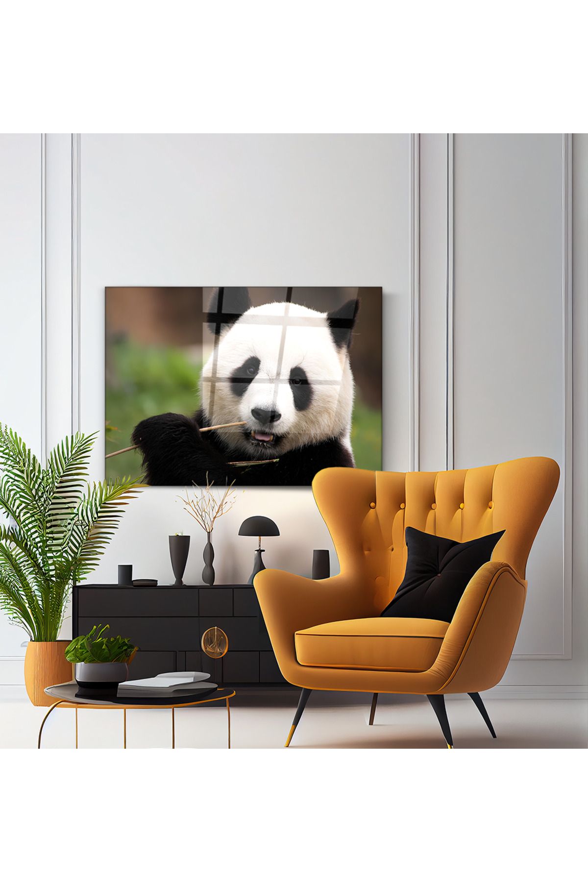 PoyKilArt Cam Tablo - Bambu Yiyen Panda - Duvar dekorasyonu - Ofis dekorasyonu - Duvar tablosu - YT