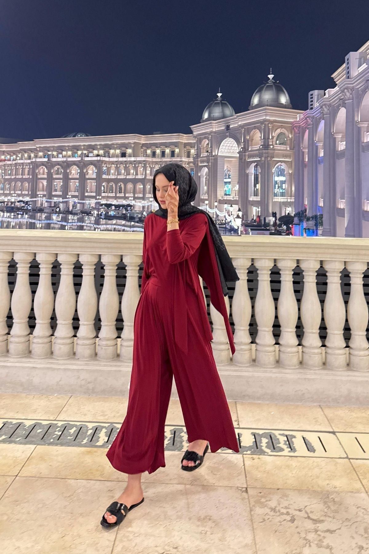 HAZA MODA Katar Sandy Takım Bordo