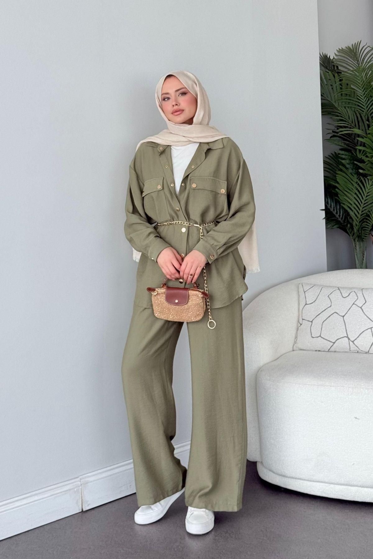HAZA MODA Şanel Çıtçıt Takım Haki