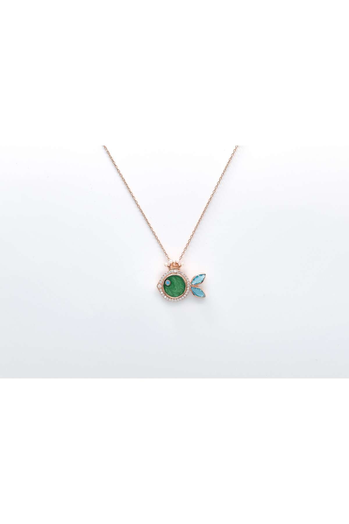 Ocean Silver & Jewelry Queen Blue Topaz Taşlı Balık Gümüş Kolye