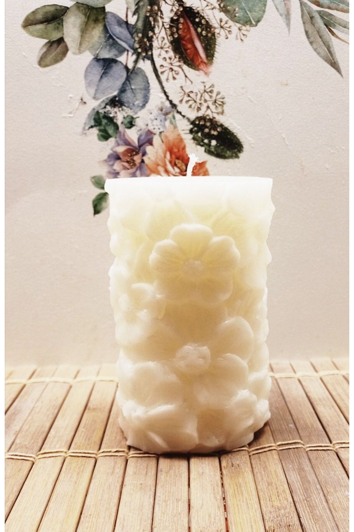 MADE SOYA WAX ÇİÇEK DESENLİ MUM