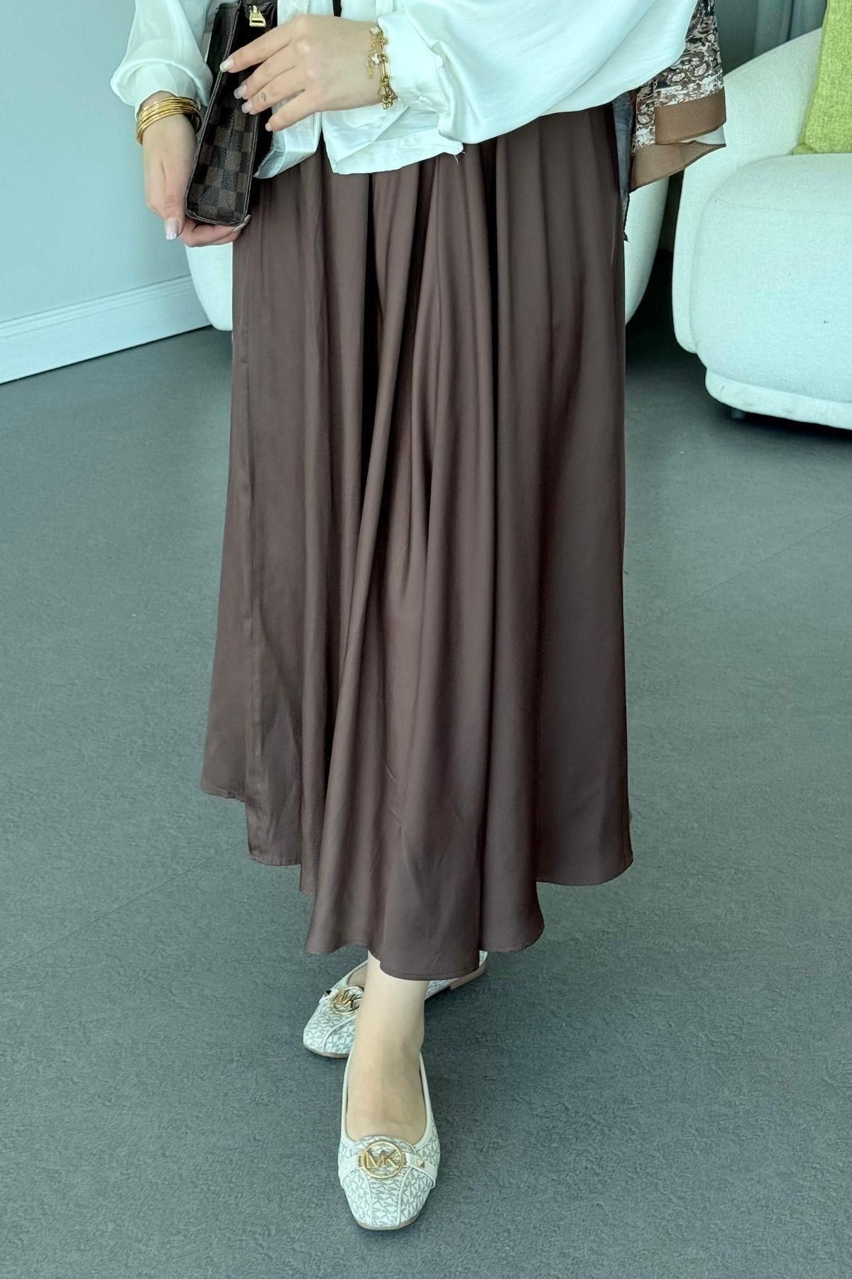 HAZA MODA Mevlana Saten Etek Kahverengi
