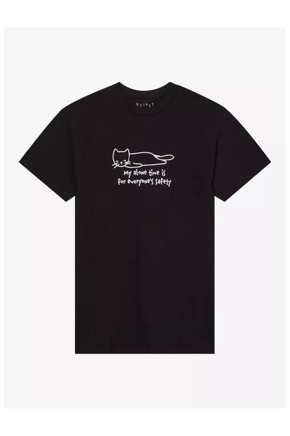 DEEFWEAR Siyah Cat Alone Time Ön Baskılı Unisex Oversize Tshirt