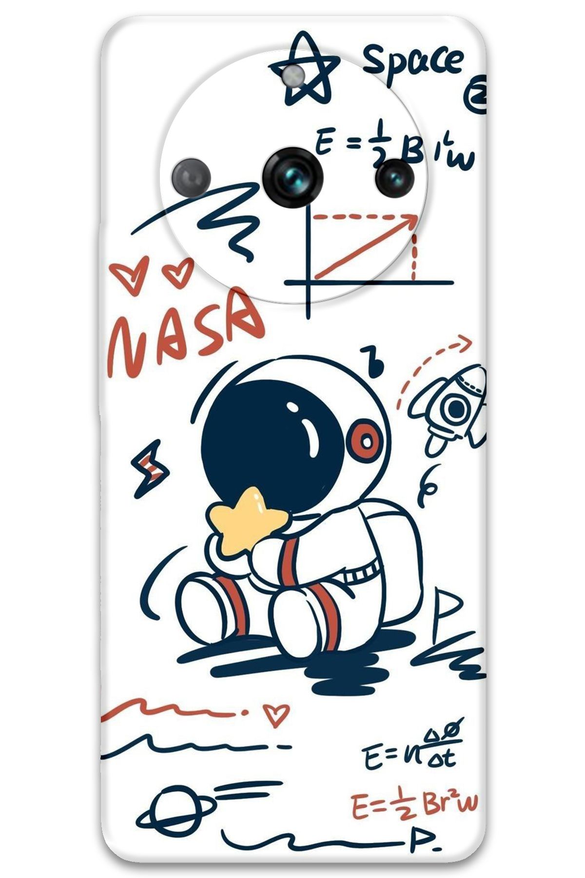 Gramaphone Realme 11 Pro Plus Uyumlu Astronot Desenli Telefon Kılıfı + Ekran Koruyucu - 5858