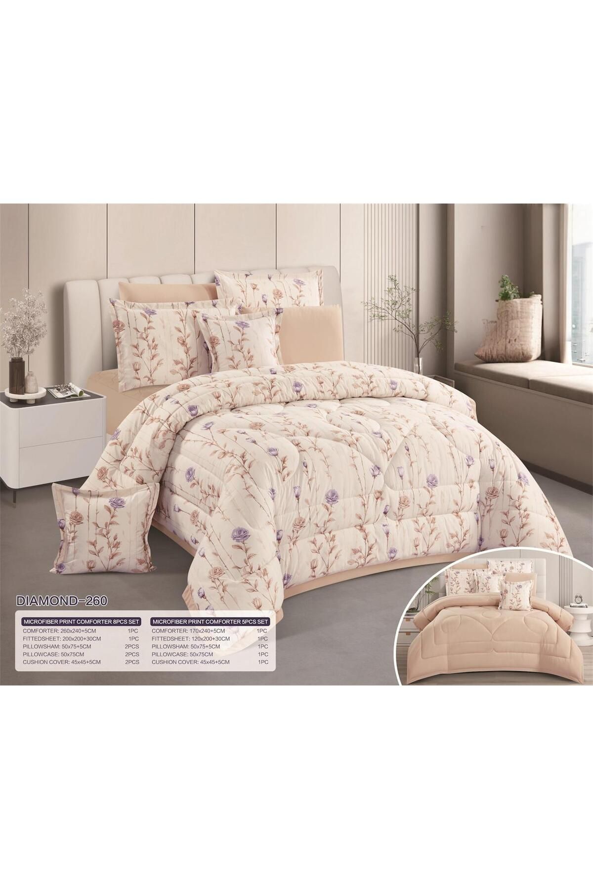 Generic-Two-sided bedspread, one side is patterned and the other is plain, filled with 100% microfiber, for two people, 8 pieces 4