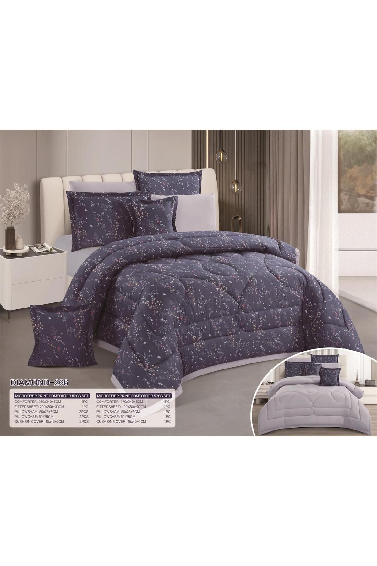 Generic-Two-sided bedspread, one side is patterned and the other is plain, filled with 100% microfiber, for two people, 8 pieces 7