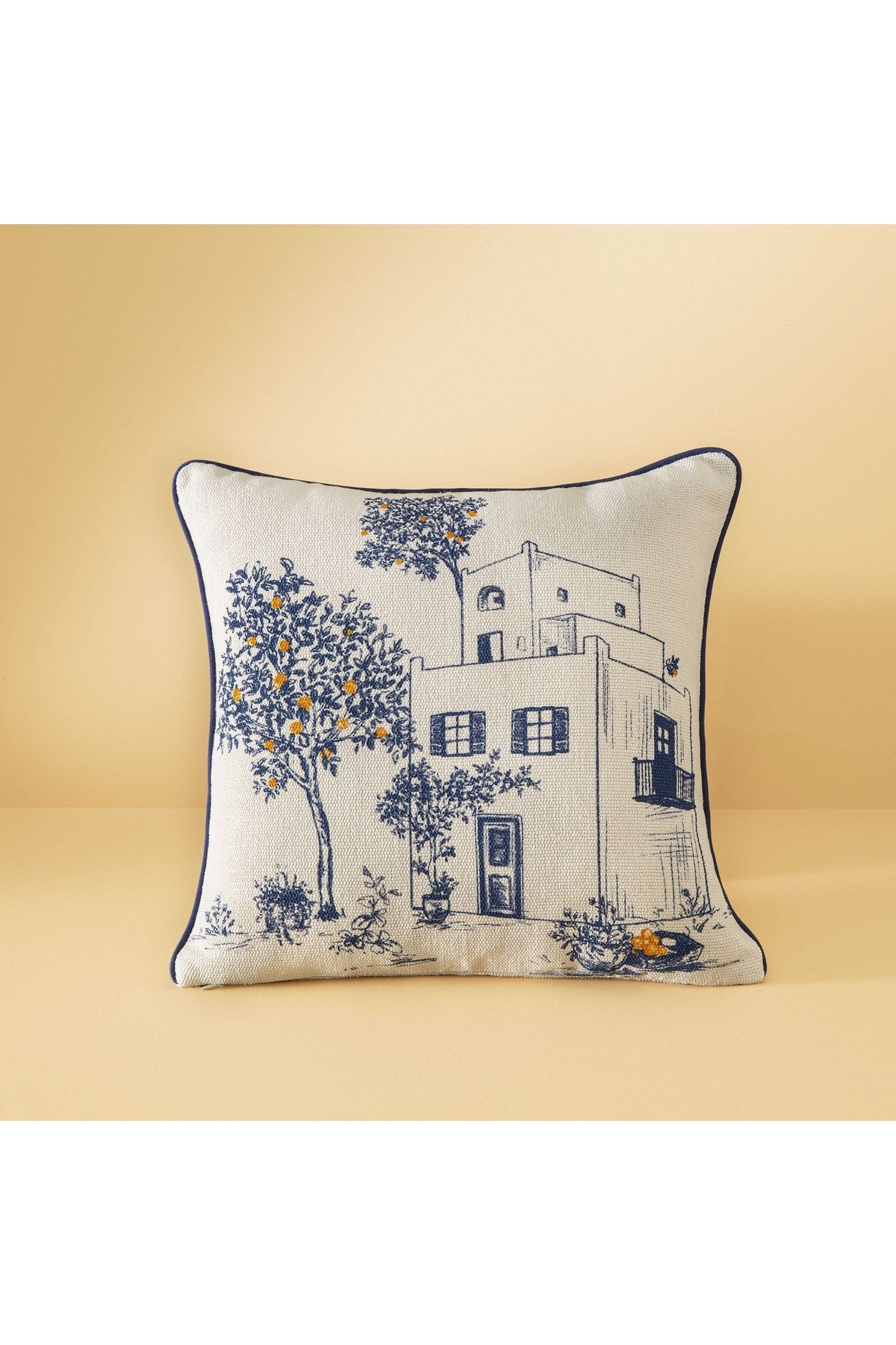 Taç Taç Butik Baskılı Bodrum Polyester Kırlent Ekru