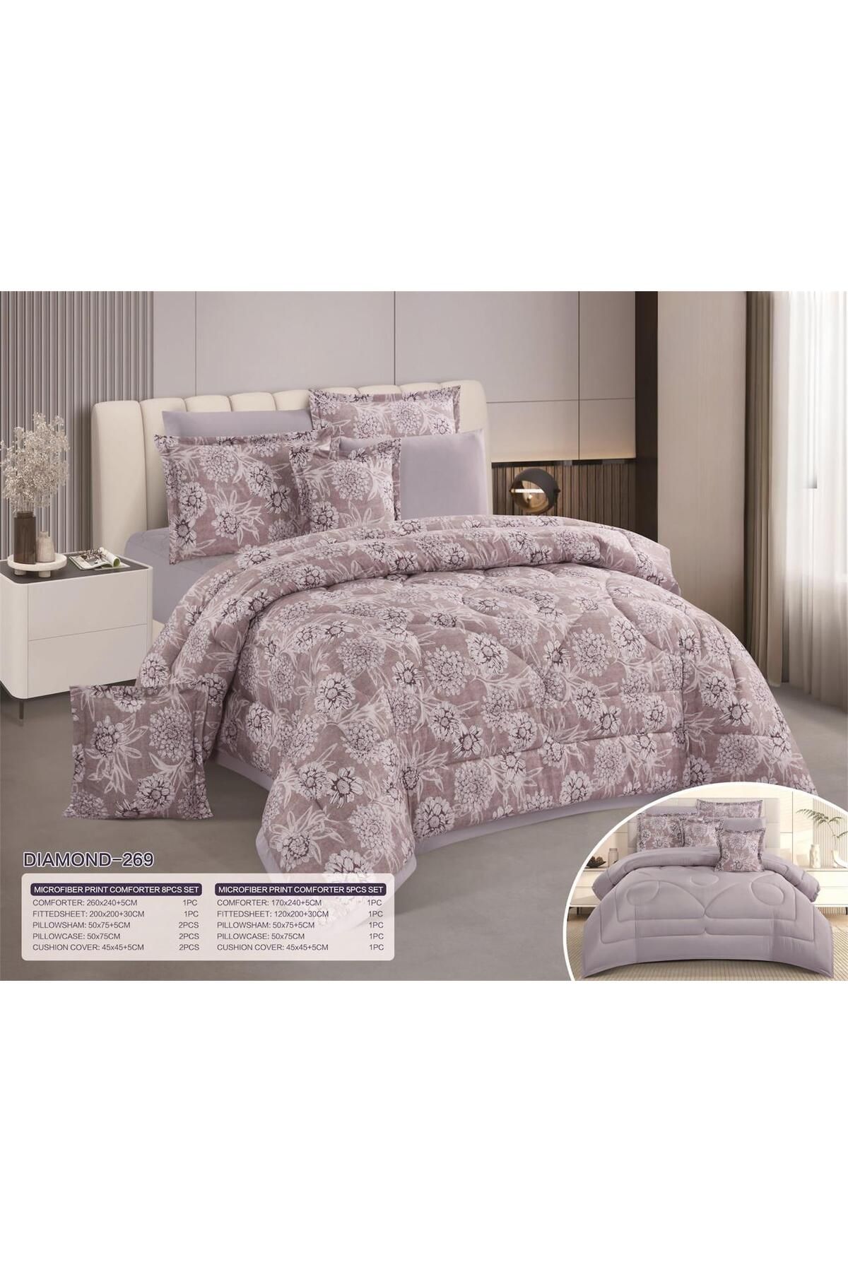 Generic-Two-sided bedspread, one side is patterned and the other is plain, filled with 100% microfiber, for two people, 8 pieces 3