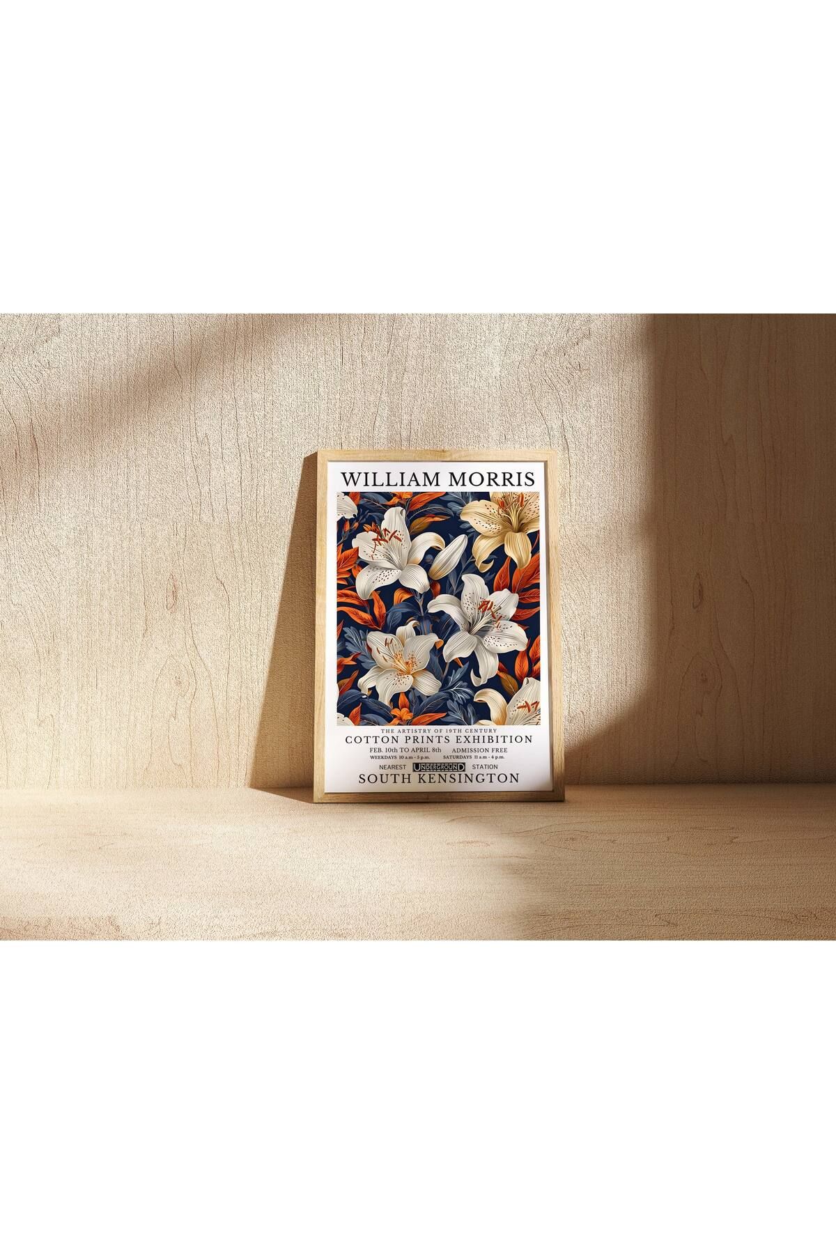 SEON UNIQUE Ahşap Çerçeveli 33x48 1 Adet William Morris Tarzı Beyaz Zambak Posterli Tablo